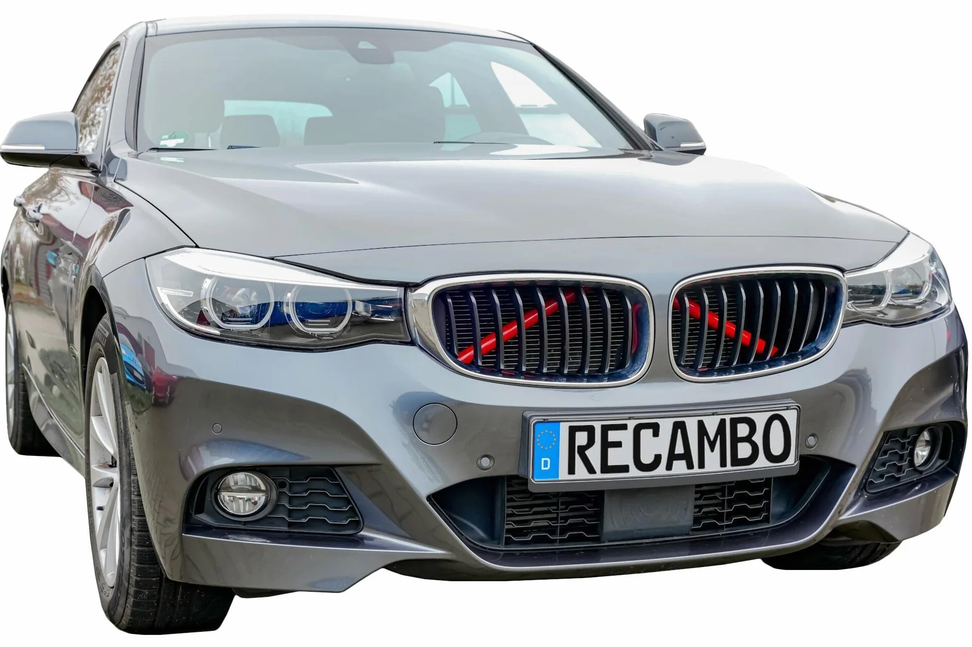 RECAMBO Wk?ad ch?odnicy do grilla, listwa ozdobna, paski do grilla w kszta?cie litery V, kompatybilny z BMW serii 5 X3 G01 X4 G02 X5 G05 X6 G06 X7 G07, czerwony