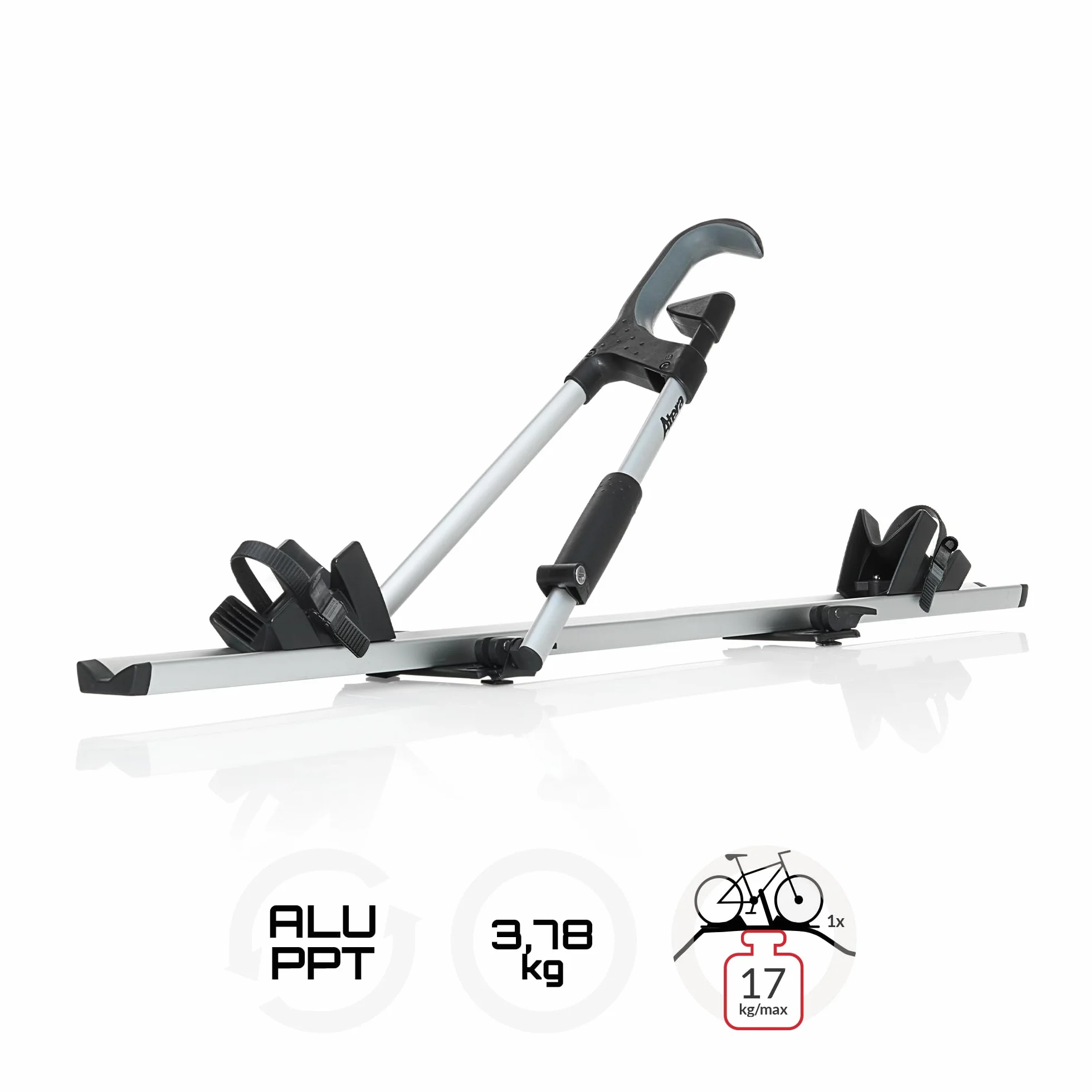 Atera 08227 Bagażnik rowerowy Giro AF+, aluminium, srebrny - bagażnik dachowy do samochodu osobowego na 1 rower, do 17 kg ładowności