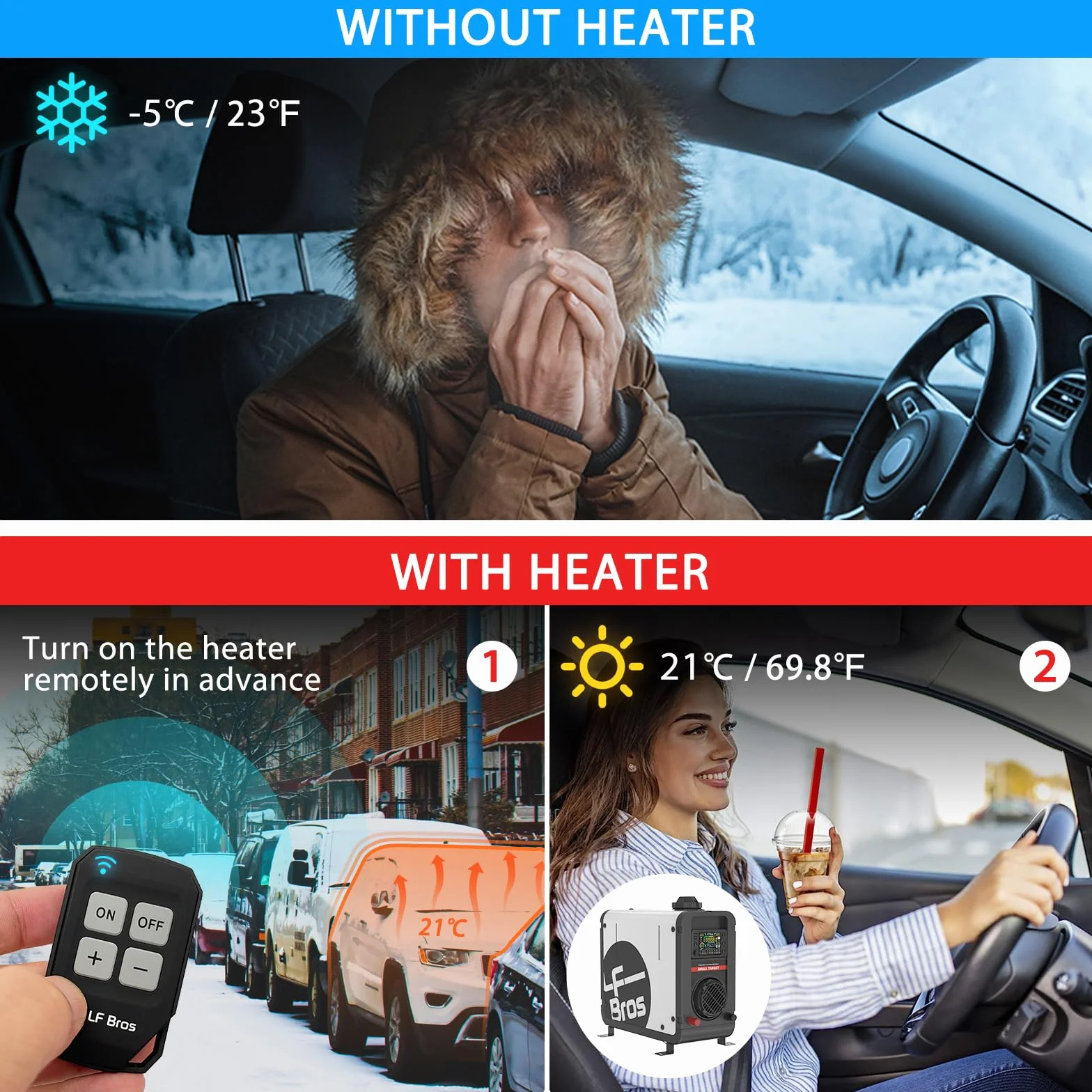 LF Bros 12V/24V/220V Przenośny Grzejnik Diesla, Ogrzewanie Powietrza Parkingowego 5kw z Zegarem LCD Przełącznik dla Kampera, Ciężarówki, Namiotu, Garażu (Biały), LFHT2303