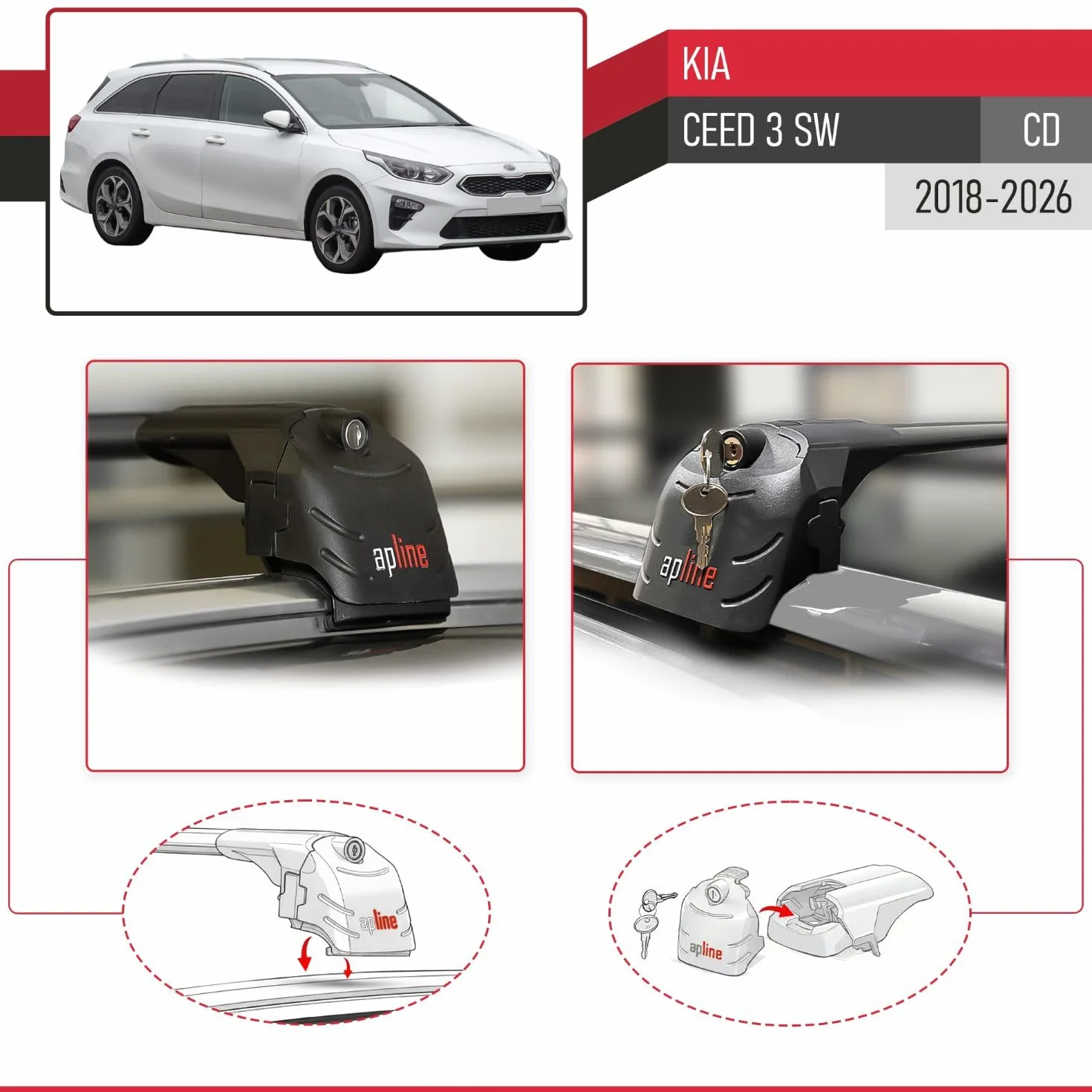 Kompatybilny z Kia Ceed (CD) SW 2019-2024 Bagażnik dachowy ACE-2, czarny