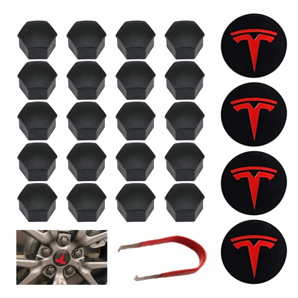 Zestaw Nakładek na Koła Samochodu kompatybilny z TESLA Model 3. Zestaw Zaślepek środka Koła. Car Wheel Center Hub Caps (4 kołpaków koła samochodu + 20 kołpaków nakrętek)