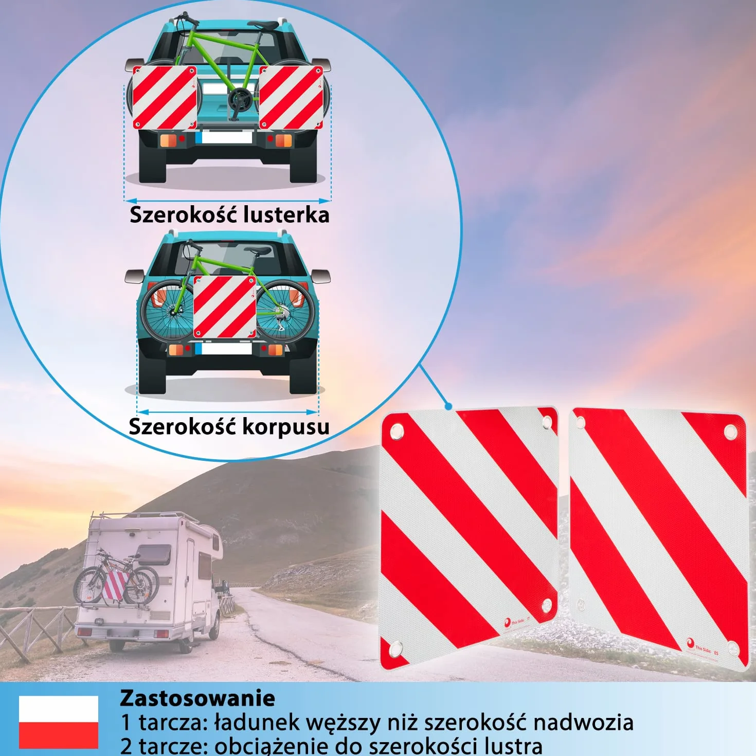 Valonic Znak ostrzegawczy 3w1 50x50cm odblaskowy do kampera