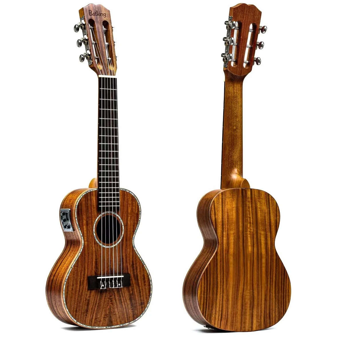 Batking Guitalele Professional Classical Acoustic 58 cm, 6 strun, mała podróżna gitara elektryczna, ukulele akacjowe, drewno satynowane, dla dorosłych i dzieci (z EQ i torbą Gig Bag)