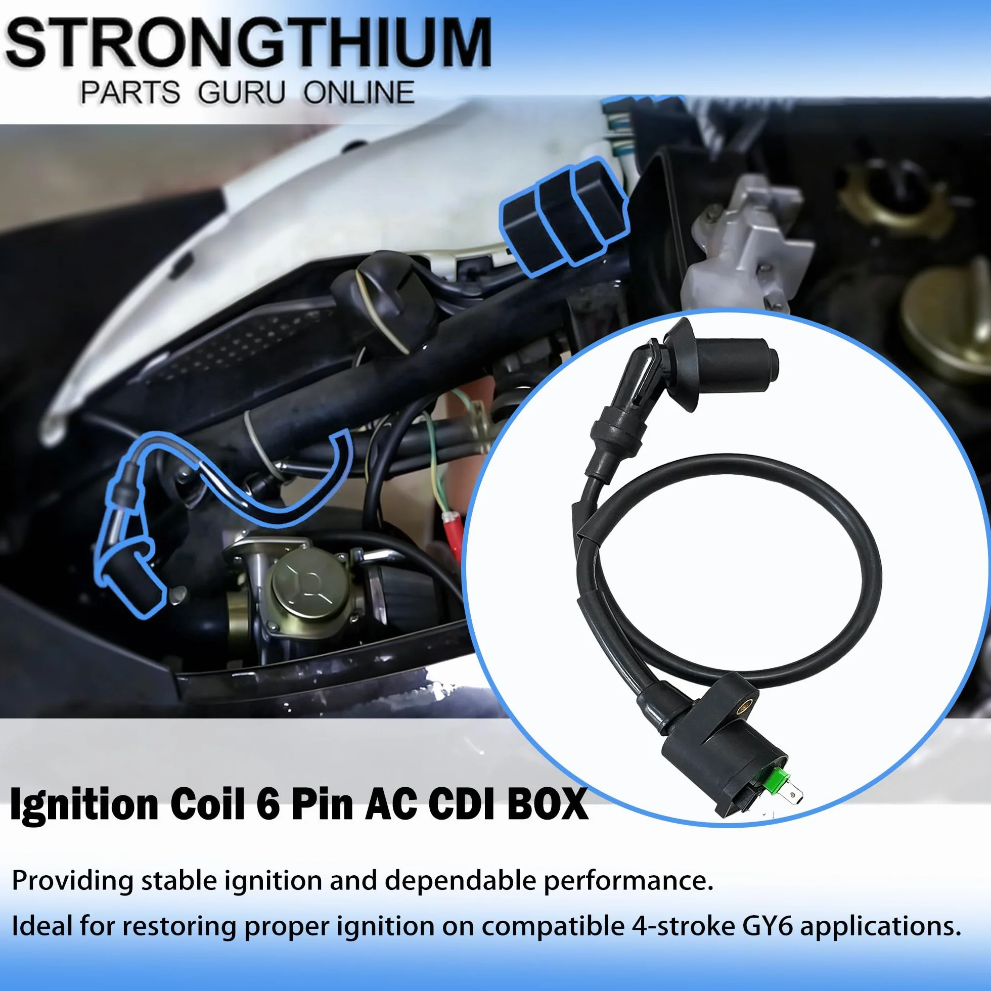 STRONGTHIUM Zestaw Zapłonowy AC CDI 6-pin Prąd Zmienny Cewka Zapłonowa do Skutera Romet Junak 50cc 125cc Router Barton Zipp Quad ATV Bashan GY6 4T 139QMB 157QMJ Silnik AC Only