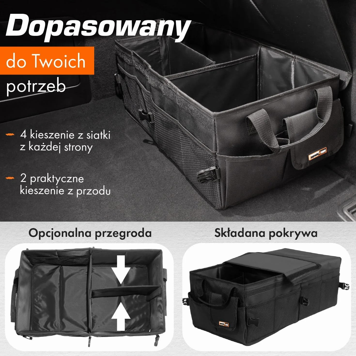 Upgrade4cars organizer do bagażnika z pokrywą i rzepem duża składana antypoślizgowa torba XXL