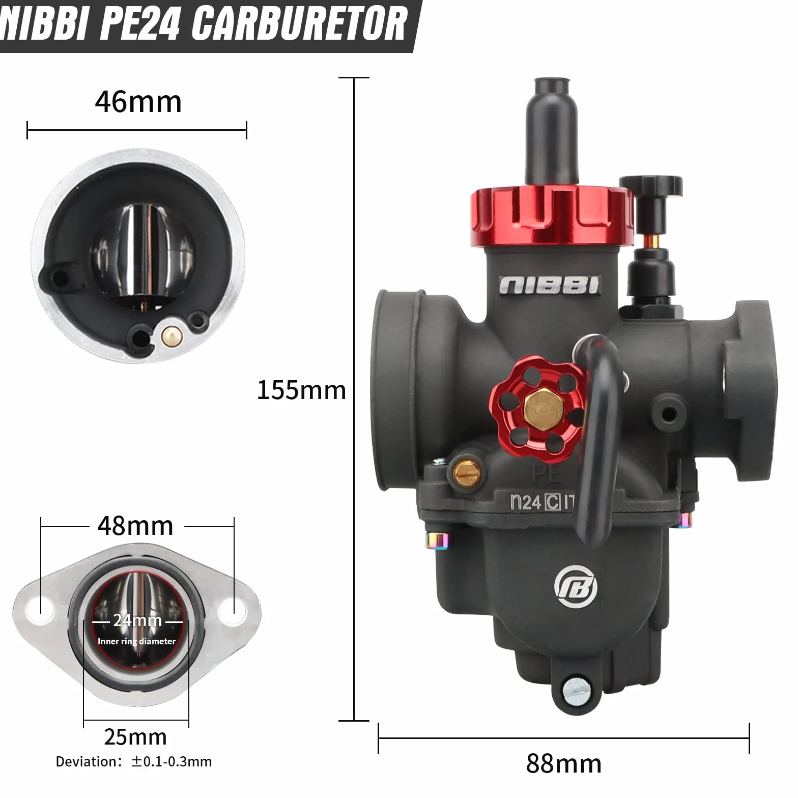 NIBBI Gaznik PE24mm, odpowiedni silnik kołnierzowy 140cc-150cc z strumieniami węglowodanowymi