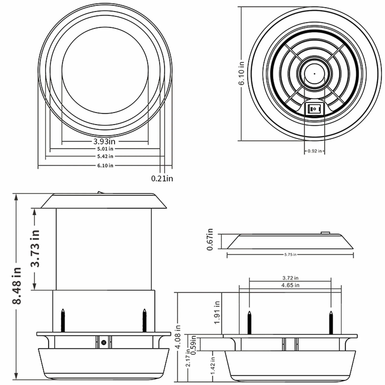 Wentylator solarny RV, wentylator dachowy 12V z siatką ochronną, wentylator wyciągowy do przyczep kempingowych, okrągły otwór wylotowy w kształcie grzybka do łodzi, jachtu, przycze