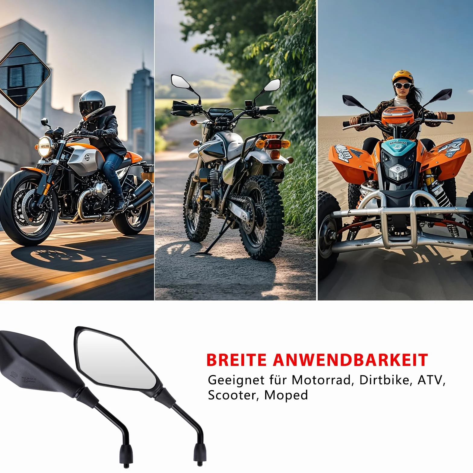 E57 Homologowane lusterka wsteczne, 1 para lusterek motocyklowych bocznych obrót, lusterka motocyklowe M10 do skuterów ATV Moped Motocykle Rowery Roller