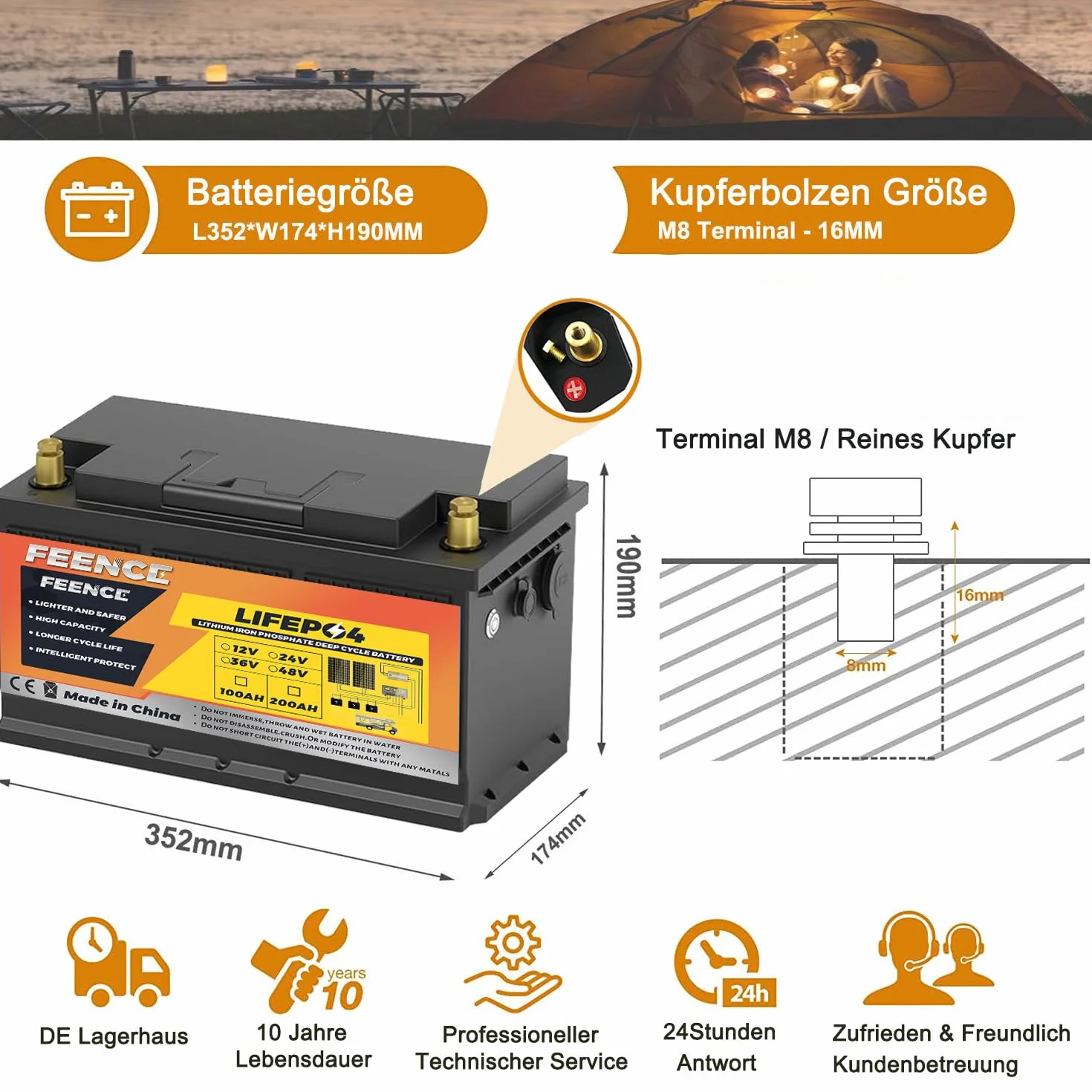 Akumulator litowy Bluetooth 12 V LiFePO4 100 Ah, akumulator litowy Deep Cycle 8000 12 V 100 Ah, akumulator samochodowy Wbudowany akumulator BMS LiFePO4 100 A do pojazdów kempingowych,
