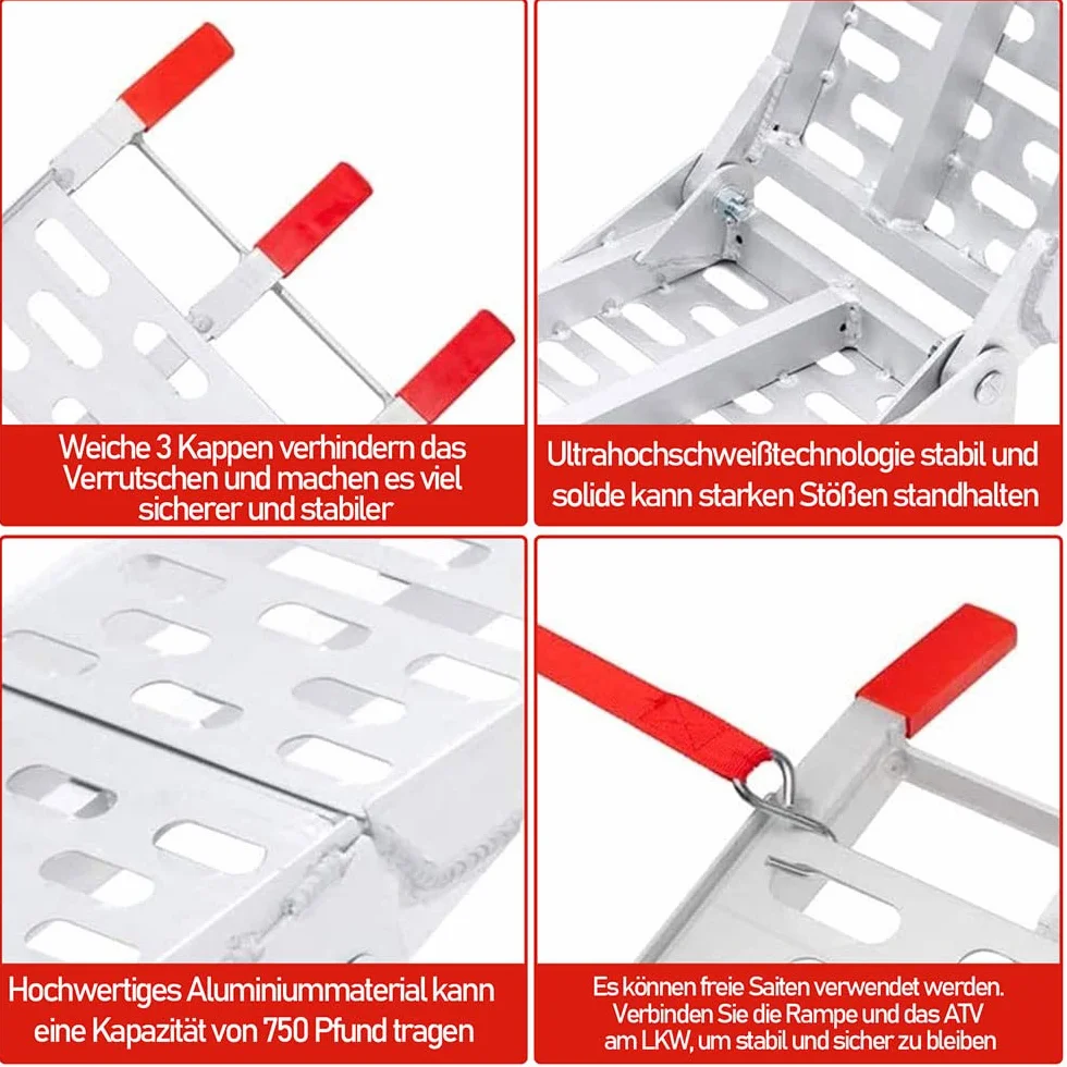 Ikodm 2 x aluminiowa rampa najazdowa, składana, aluminiowa, nośność do 680 kg, szyna załadunkowa, antypoślizgowa, składana, do motocykli, ATV, quadów, samochodów osobowych, srebrna
