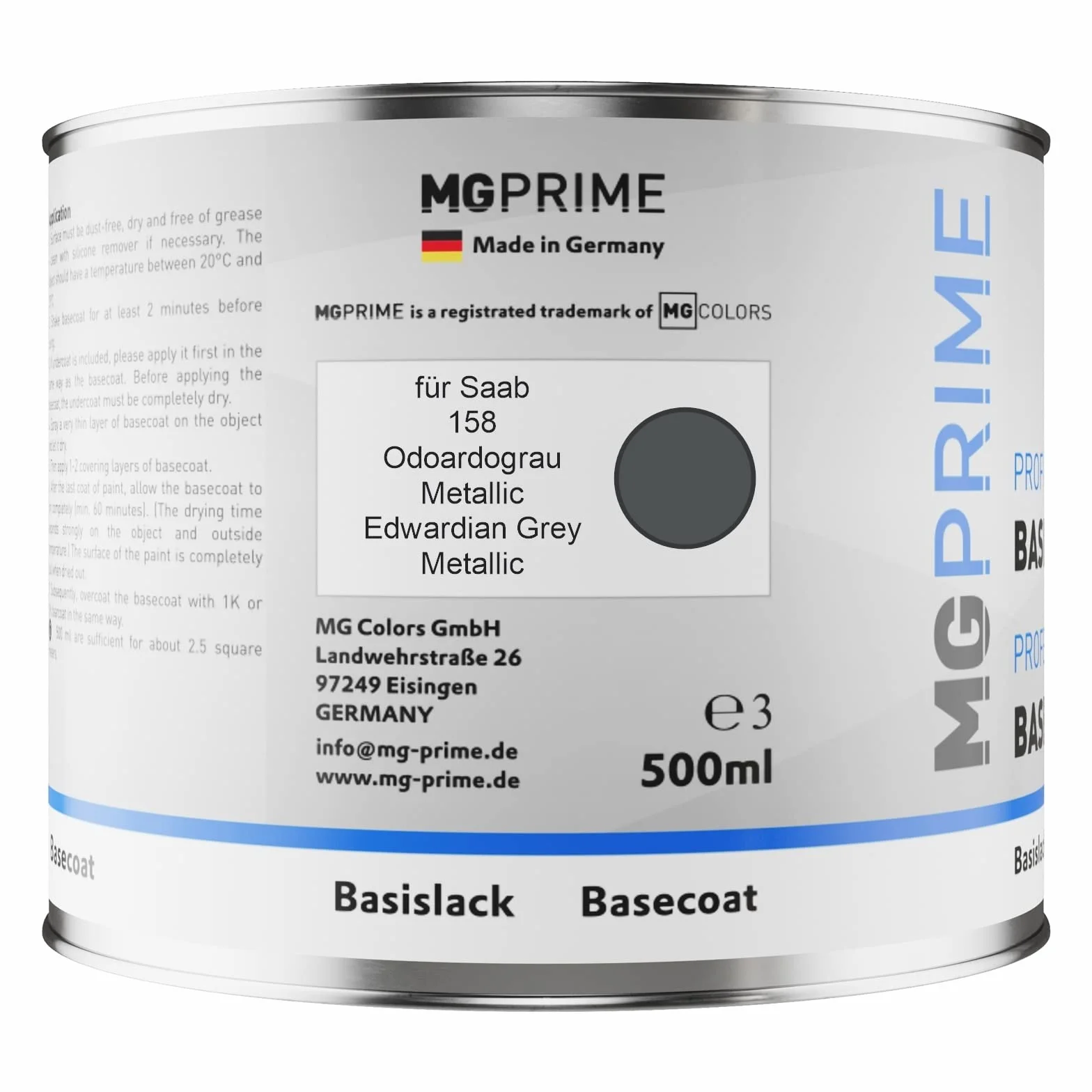 MG PRIME Lakier samochodowy Zestaw puszka gotowa do natrysku dla Saab 158 Odoardograu Metallic/Edwardian Grey Metallic lakier bazowy + lakier bezbarwny 2K 1,25L