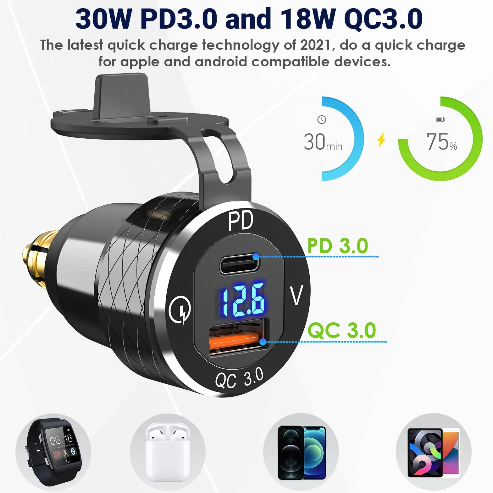 Adapter USB Din Hella do BMW USB C PD 30 W ładowarka 12 V wodoszczelna QC3.0 z woltomierzem LED