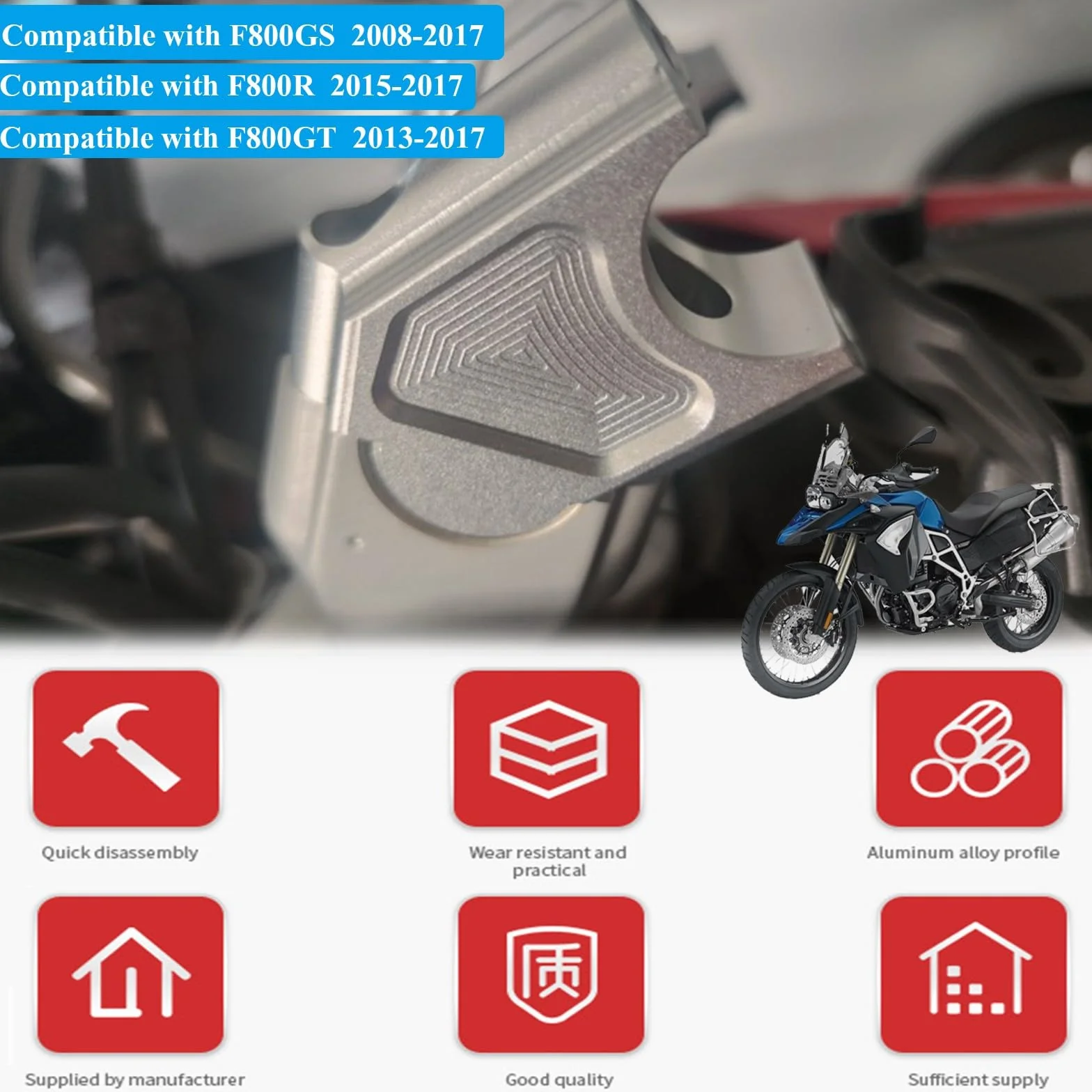 Podwyższacz kierownicy motocyklowej 38 mm aluminiowy kompatybilny BMW F800GS 2008-2017 F800R 2015-2017 F800GT 2013-2017 srebrny