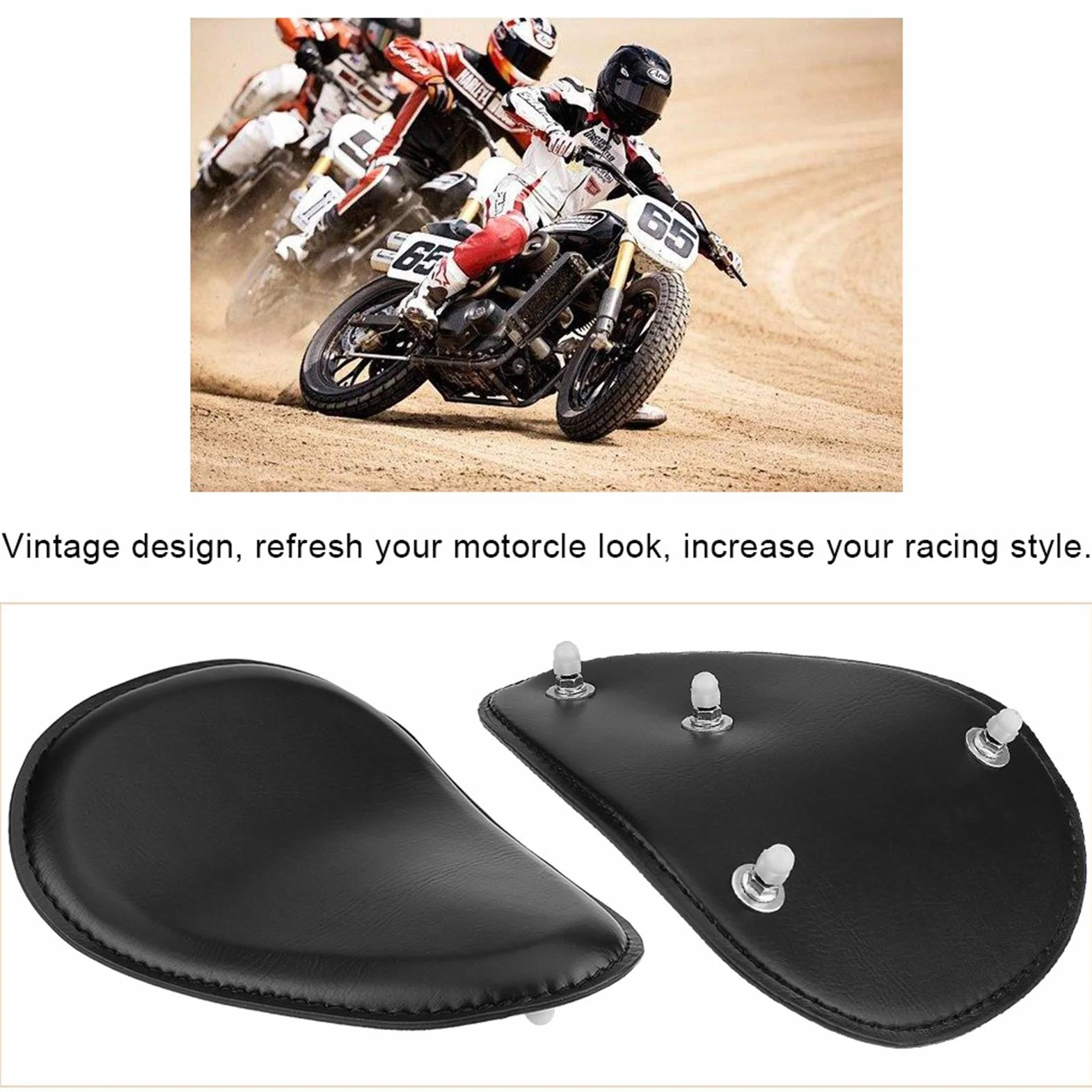 Skórzane Siedzenie Motocyklowe Czarne Stalowy Wspornik Sprężyna Chopper Bobber Custom