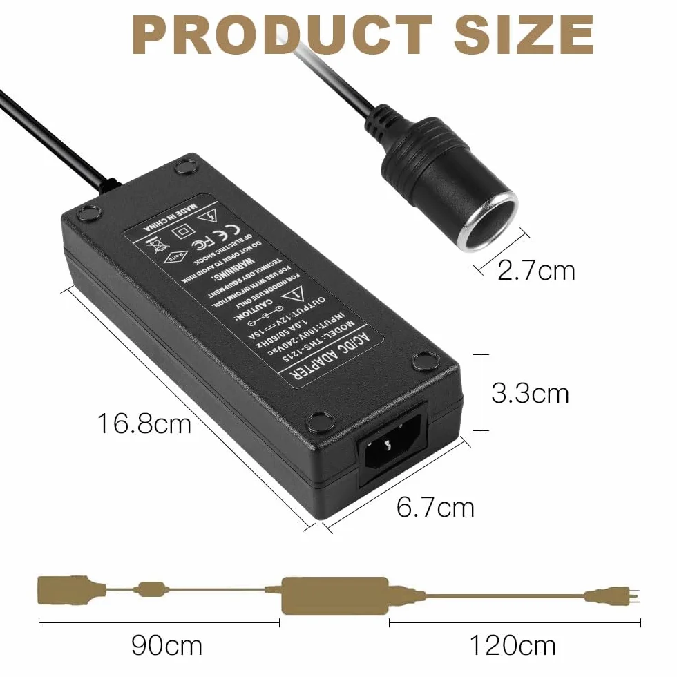 Adapter sieciowy do samochodu, 15 A, 180 W, przetwornica napięcia AC na DC 240 V na 12 V, regulator napięcia, adapter do odkurzacza, zapalniczki, wentylatora, nawilżacza powietrza, innych