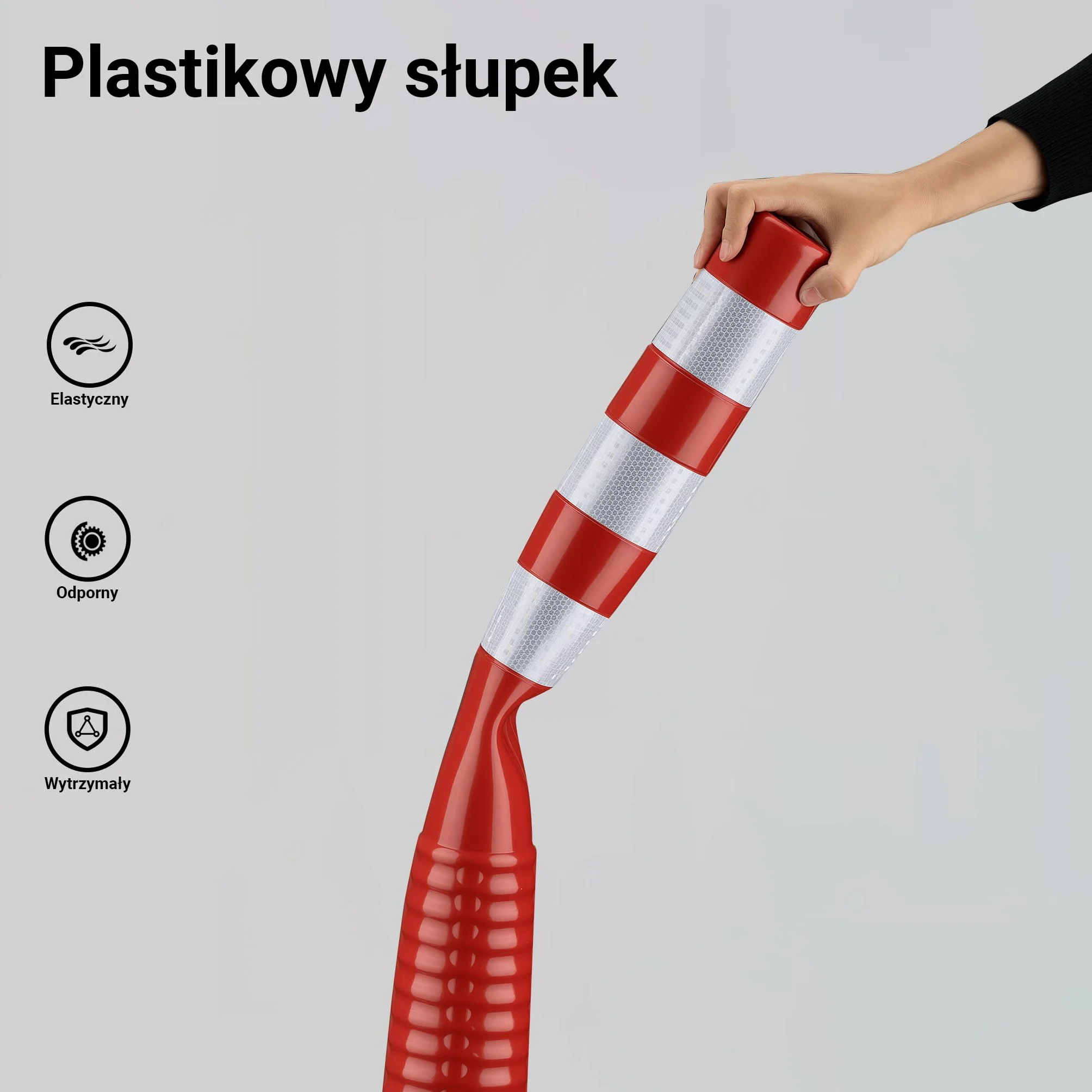 Wiltec Słupki parkingowe zestaw 2 szt. biało-czerwone o wysokości 75 cm, elastyczne słupki drogowe z PU i 3 paskami odblaskującymi