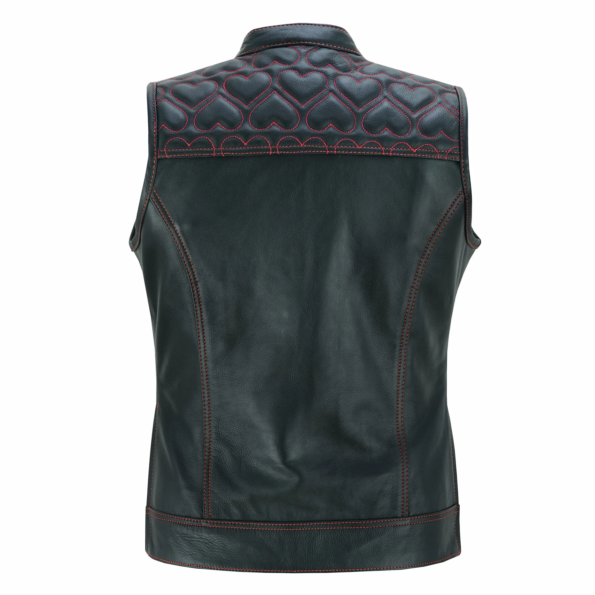 Leatherick Damska skórzana kamizelka motocyklowa czarna satynowa podszewka Paisley