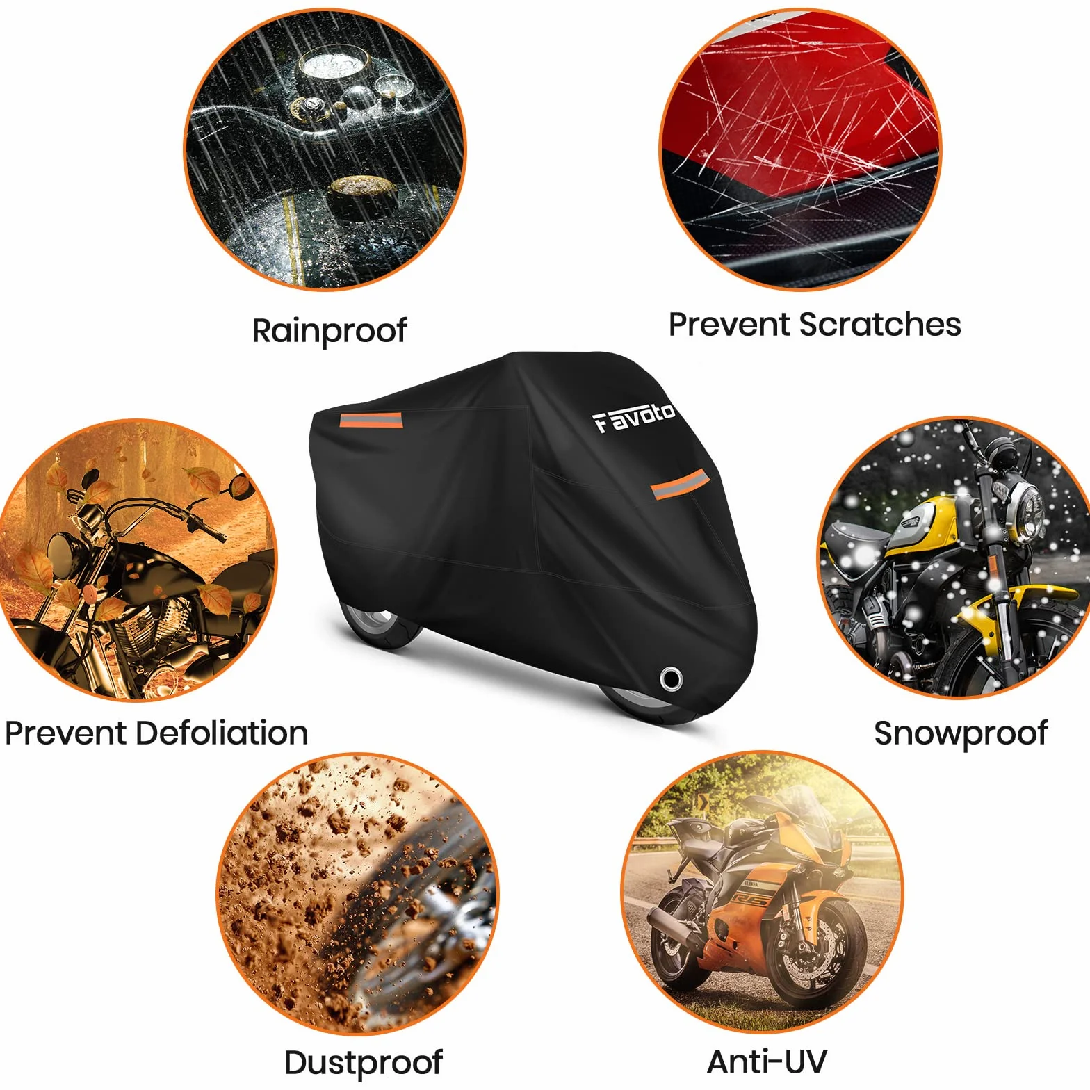 Favoto Pokrowiec na motocykl, wodoodporny, outdoorowy pokrowiec na motocykl, tkanina Oxford 210T, odporna na promieniowanie UV, zarysowania, żaroodporna, z paskiem odblaskowym, do skutera, motoroweru,