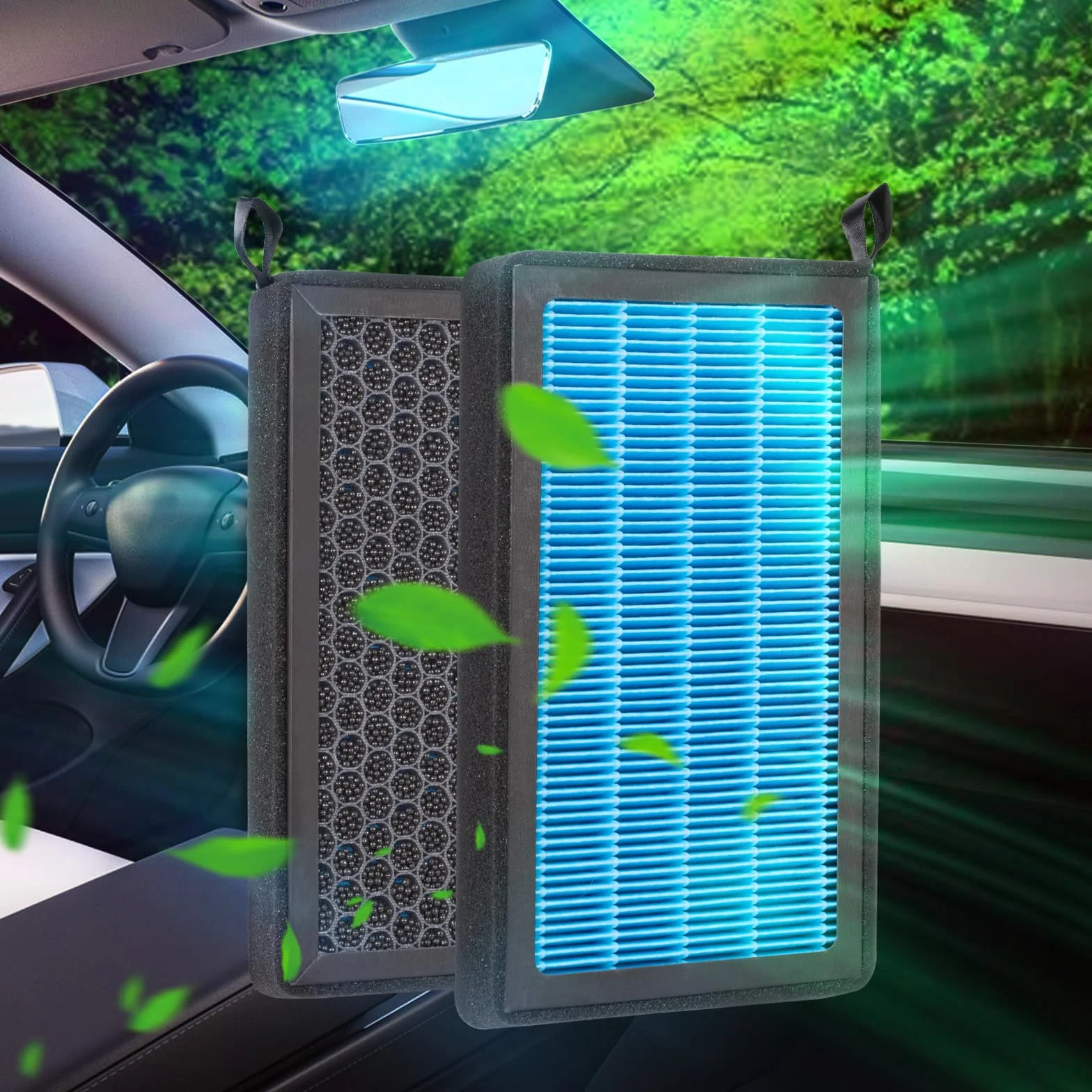 Spurtar Filtr Powietrza HEPA do Tesli Model 3 Model Y 2016-2025, 2 Sztuki Filtrów Powietrza Kabinowego z Węglem Aktywnym do Tesli