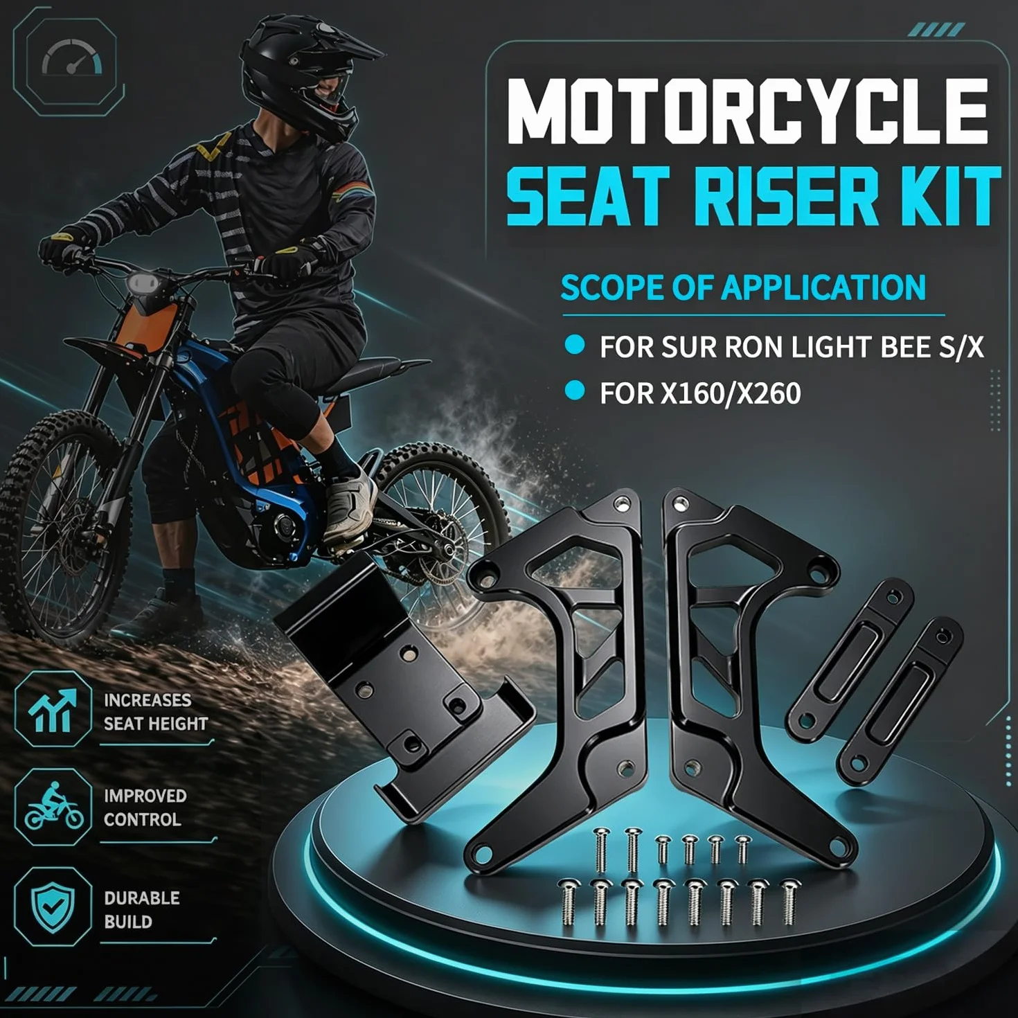 Przedłużacze foteli motocyklowych, ramka pomocnicza, zestaw do podnoszenia fotela dla Sur Ron Light Bee X S/X/L1 X160 X260 - czarne