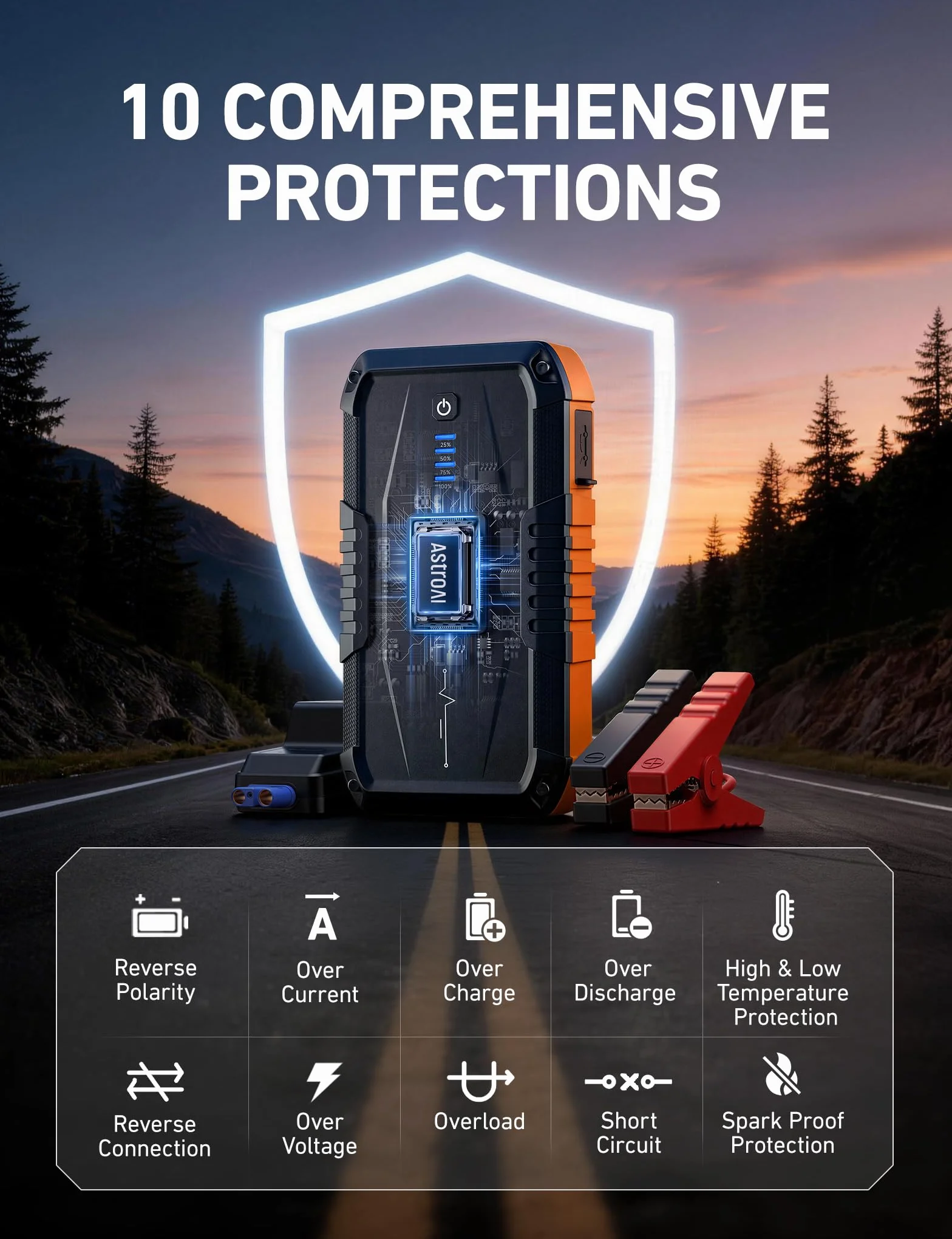 AstroAI S8 Samochodowy rozrusznik wspomagający 6,0 l benzyny 3,0 l diesla 12 V przenośny powerbank