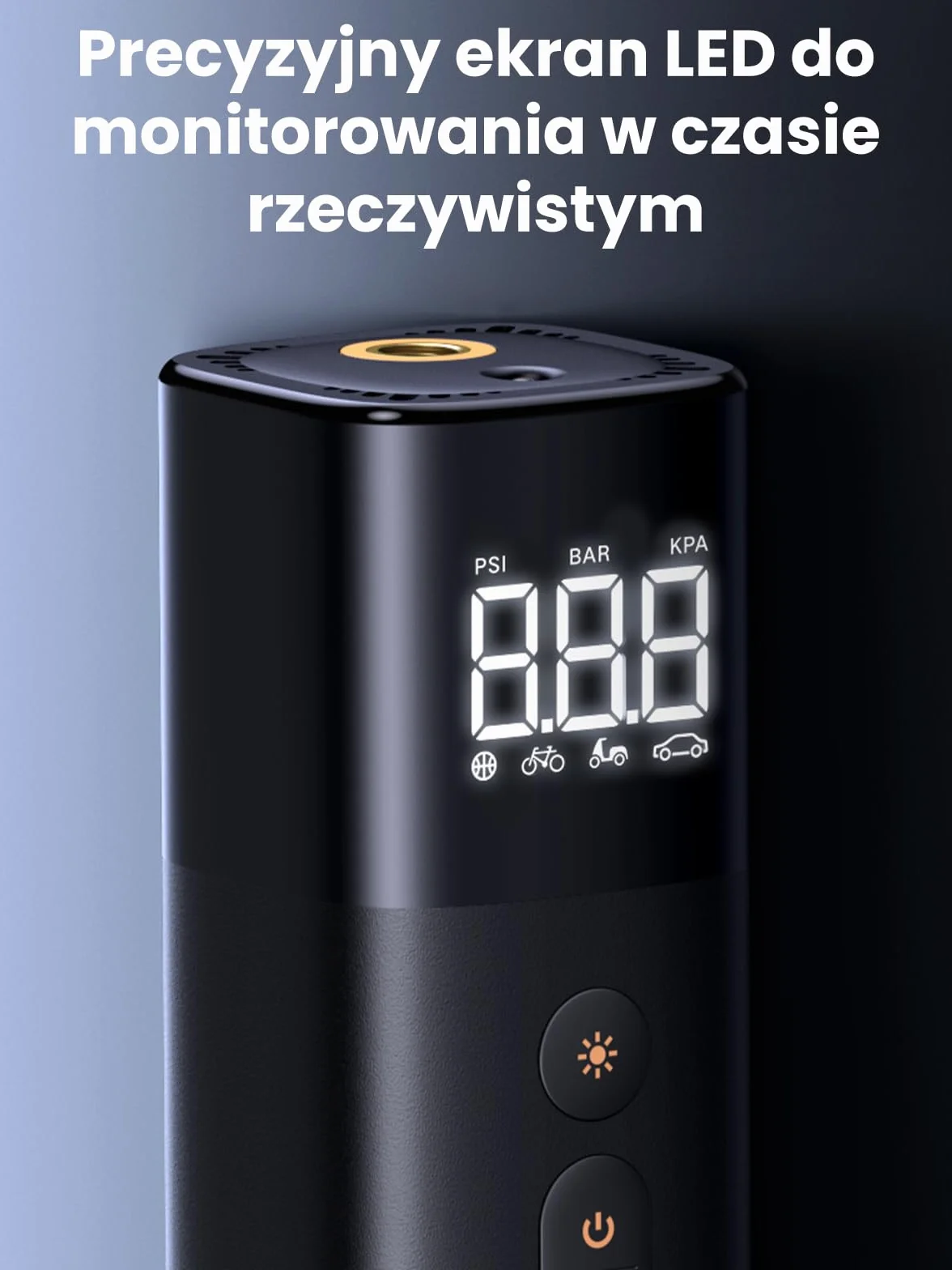 UGREEN Pompka powietrza (0,2-10,3bar) Elektryczny kompresor Przenośna pompka rowerowa Mini pompka do opon z cyfrowym wyświetlaczem LED Oświetlenie LED do wszystkich rowerów, motocykli i samochodów
