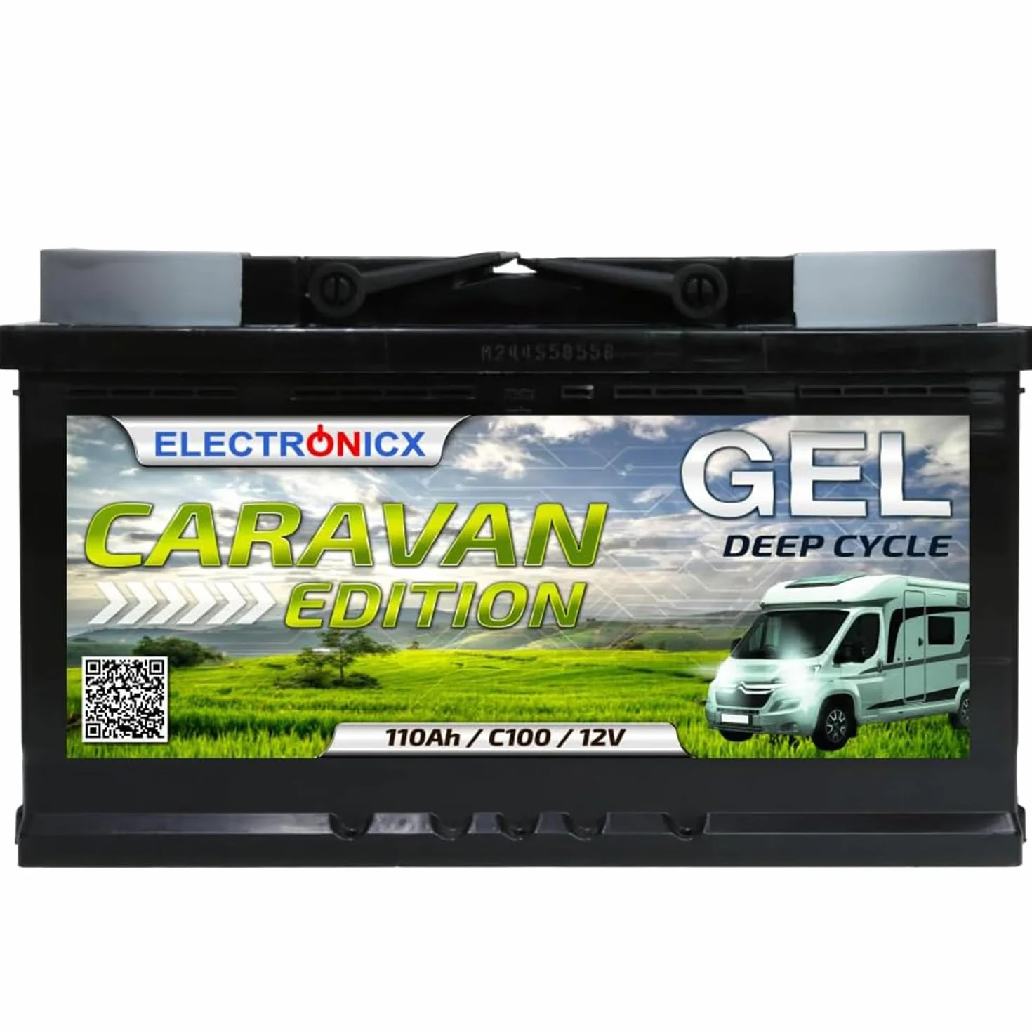 Electronicx GEL Akumulator zasilający 110Ah 12V Caravan Edition – 110 Ah C100 – Akumulator żelowy do kampera, łodzi, vana i systemów solarnych off-grid – 315×175×190 mm – bezobsługowy, szczelny