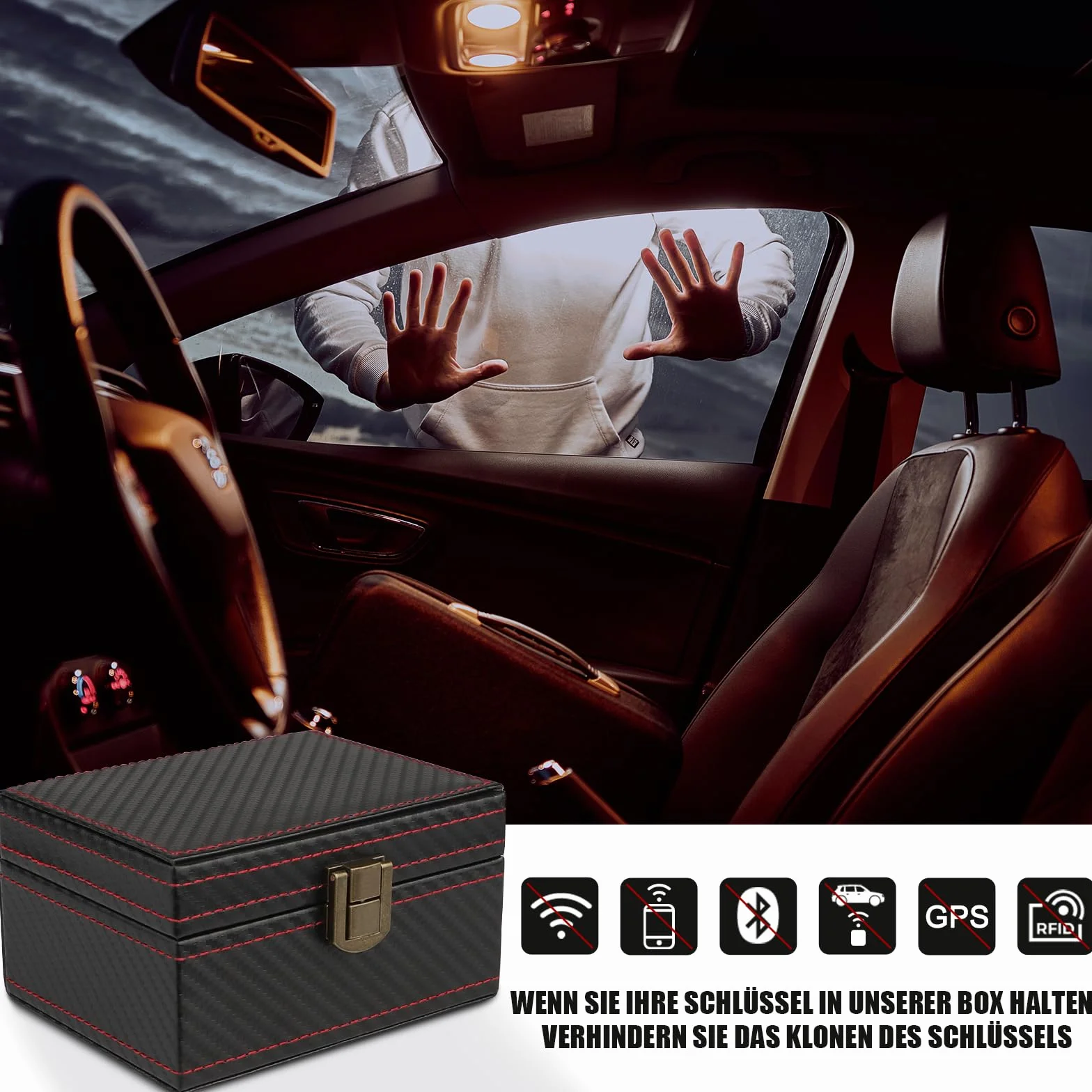 Diyife Faraday Box Keyless Go etui ochronne na kluczyki samochodowe, skóra, pudełko blokujące sygnał RFID 11,7 x 9,2 x 6,4 cm