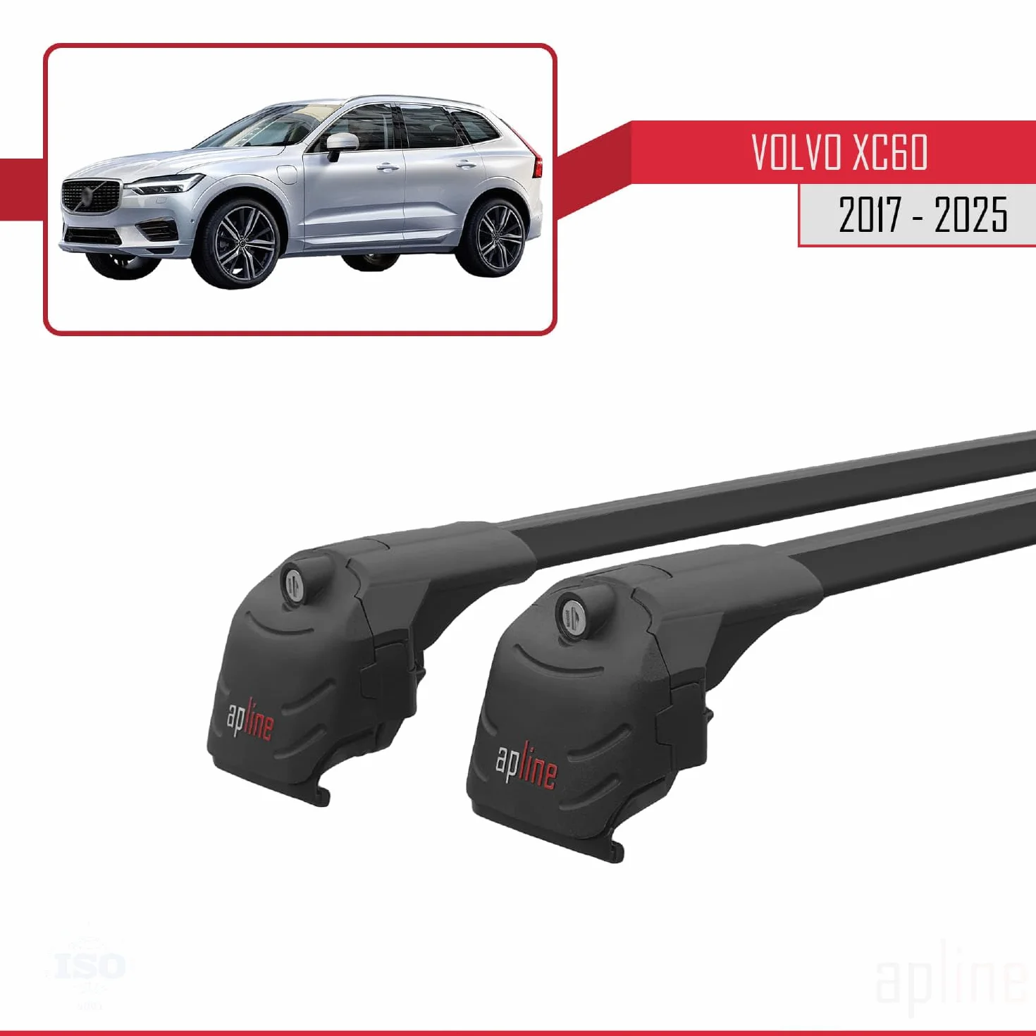 Volvo XC60 II 2017-2025 ACE-2 bagażnik dachowy Railing bagażnik samochodowy czarny aluminium 2 drążki