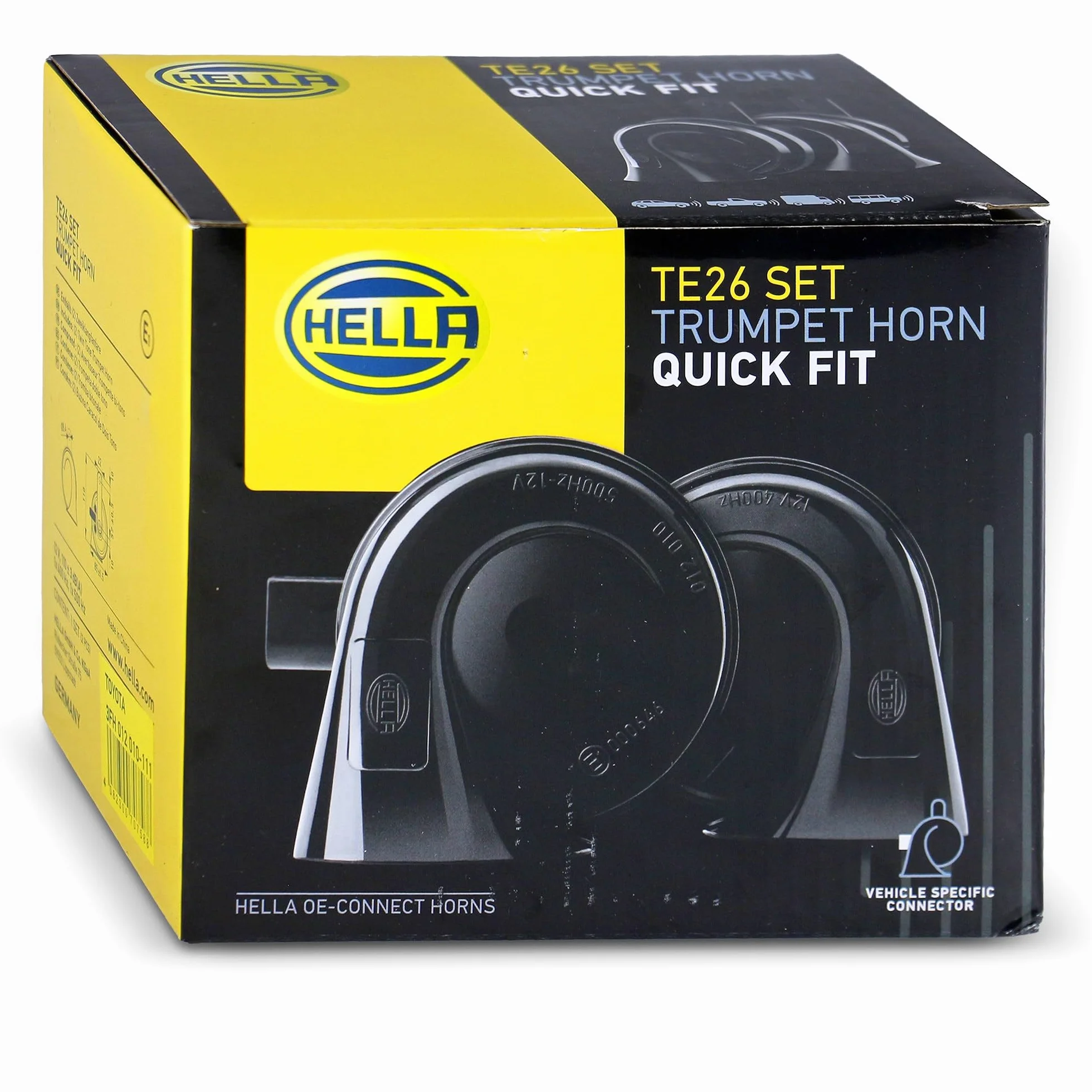 HELLA Fanfara TE26 12V 110dB 400Hz-500Hz Sygnał wysoki i niski ECE 2 sztuki 3FH 012 010-111