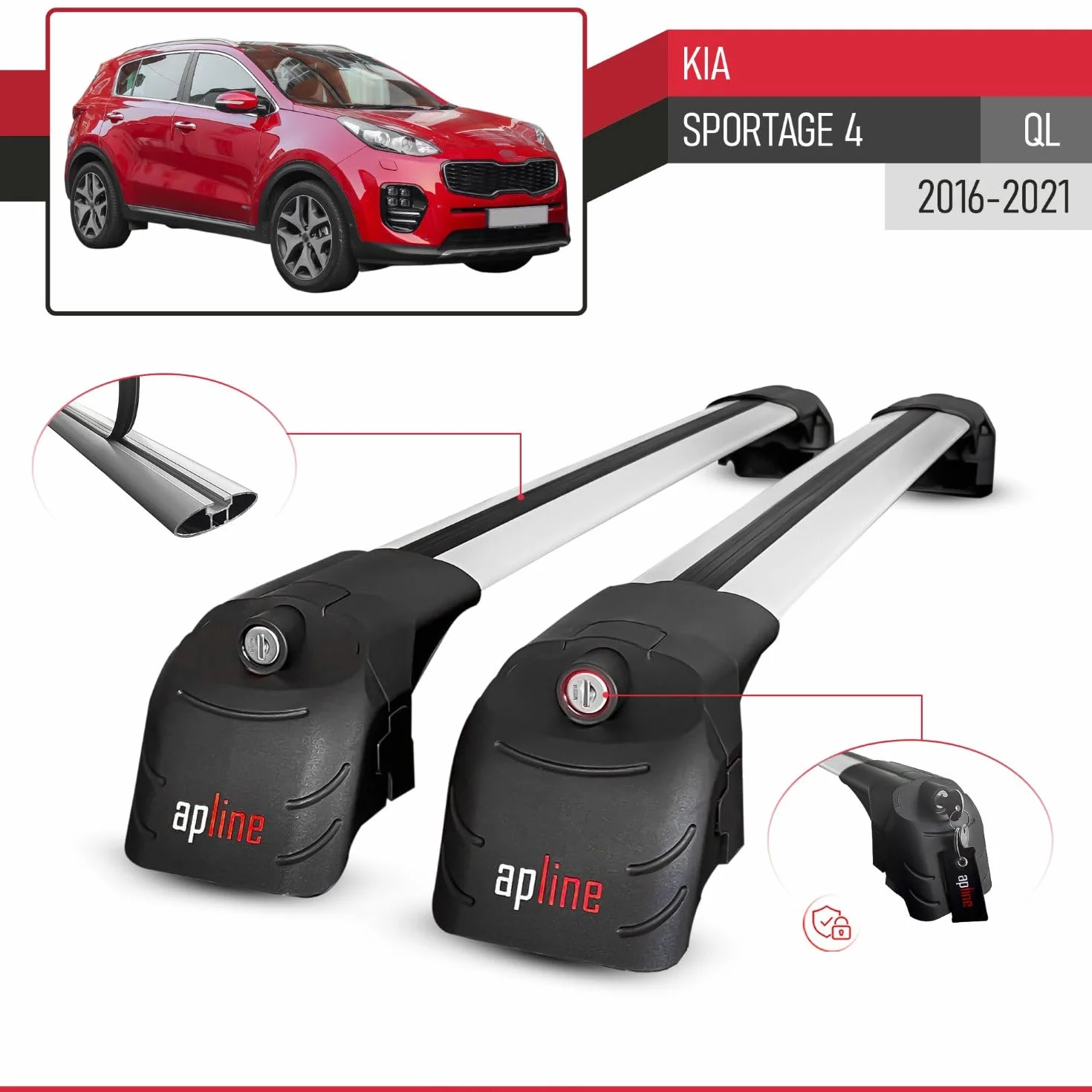 Kompatybilny z Kia Sportage 4 (QL) 2016-2021 ACE-2 Model Aluminiowe poprzeczki dachowe Szary 2 szt.
