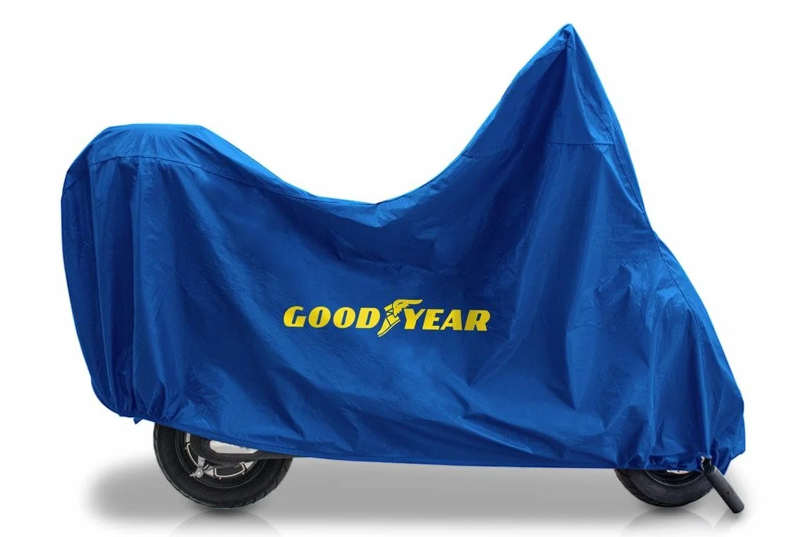 Goodyear Wytrzymały pokrowiec na motocykl Goodyear do przechowywania wewnątrz/na zewnątrz z otworem na kłódkę, rozmiar XL. Wymiary: 246 x 105 x 127 cm