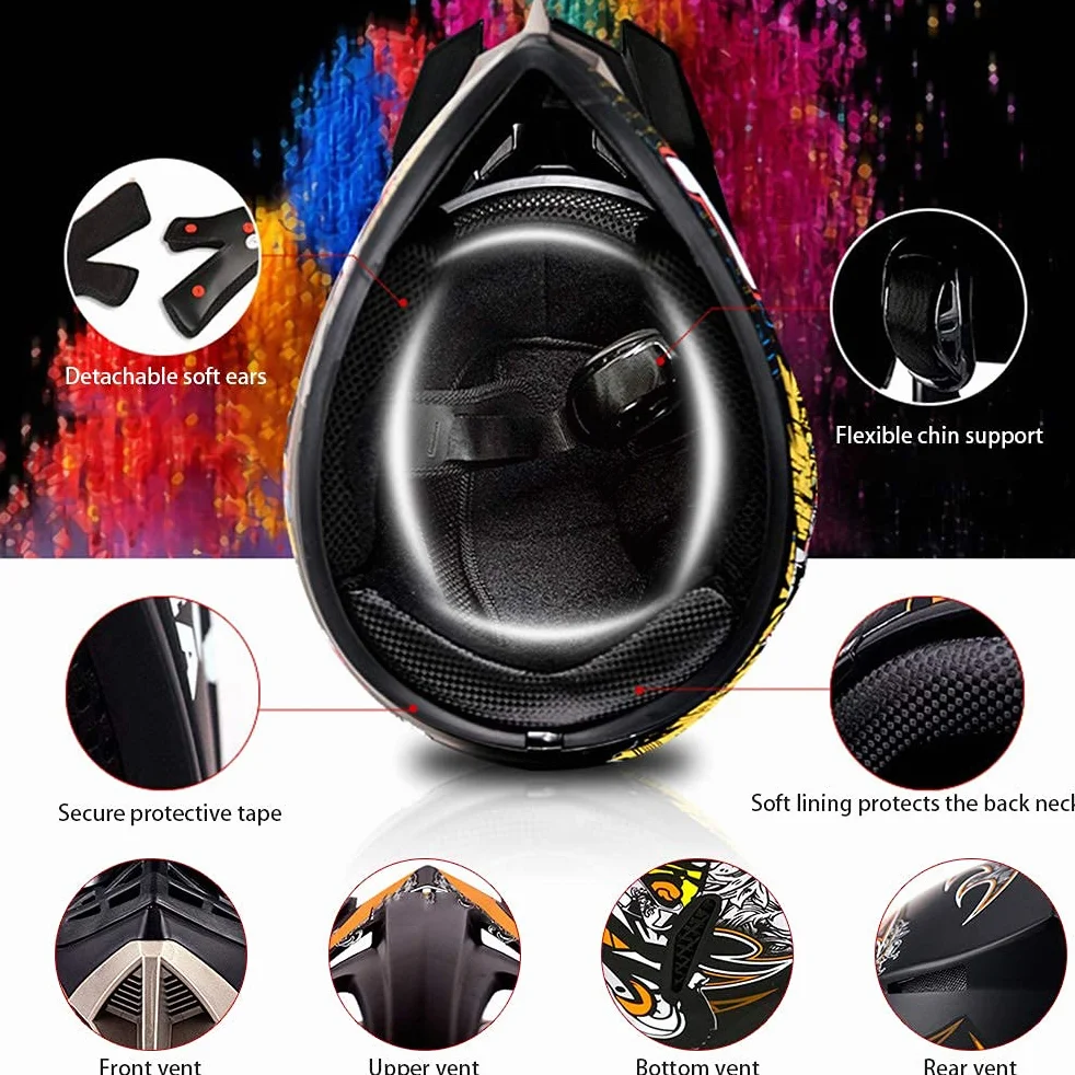 Profesjonalny kask motocrossowy dla dzieci i dorosłych, motocrossowy, dirt bike offroad, kask motocyklowy z goglami ochronnymi, rękawiczkami, osłoną twarzy