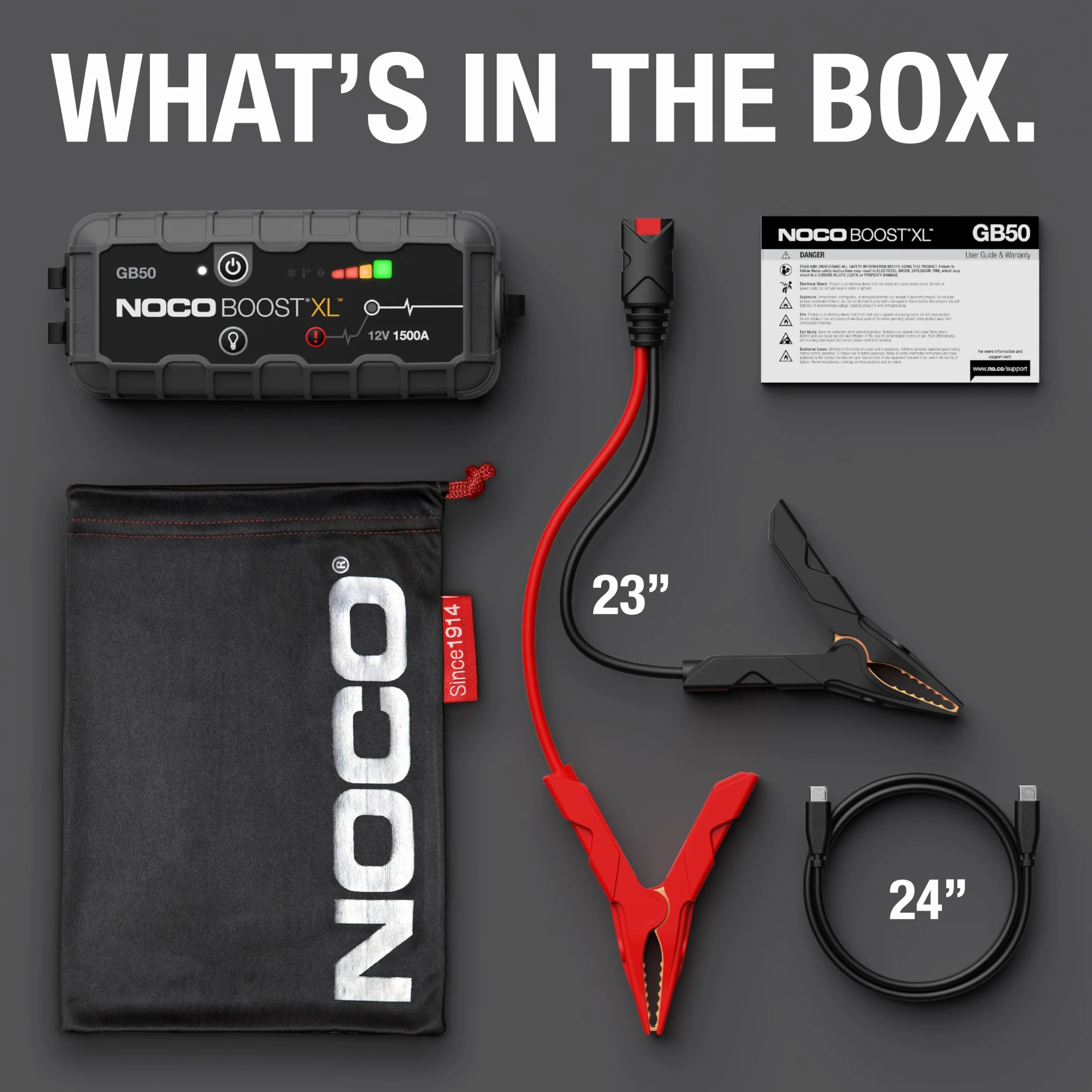 NOCO Boost XL GB50 1500 A 12 V UltraSafe Urządzenie Ułatwiające Rozruch, Przenośne Urządzenie Rozruchowe do Silników Benzynowych i Diesla o Pojemności do 7 l