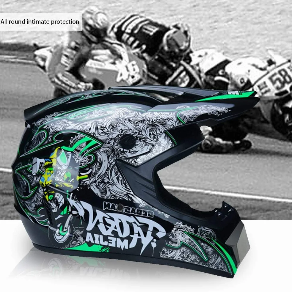 Profesjonalny kask motocrossowy dla dzieci i dorosłych, motocrossowy, dirt bike offroad, kask motocyklowy z goglami ochronnymi, rękawiczkami, osłoną twarzy
