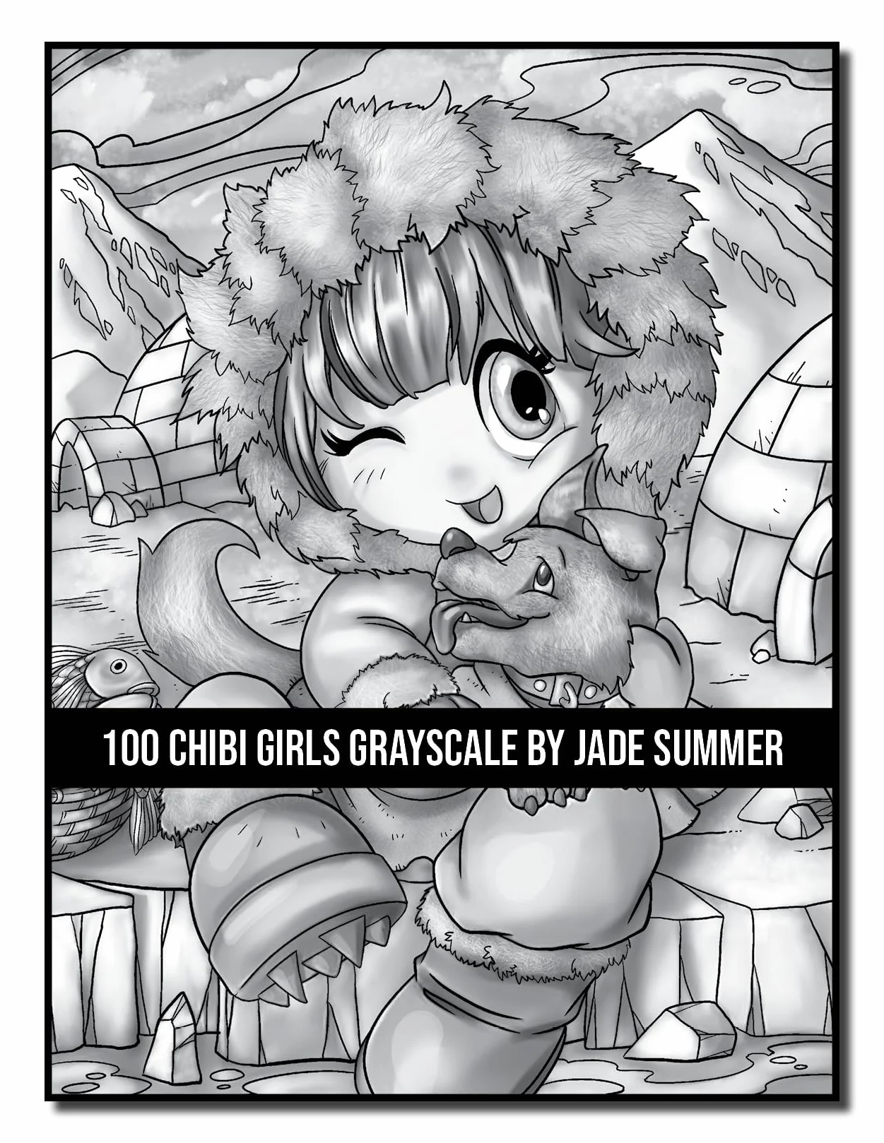100 Chibi Girls Grayscale: An Adult Coloring Book Collection with Cute Girls, Fantasy, Horror, Christmas, and More!