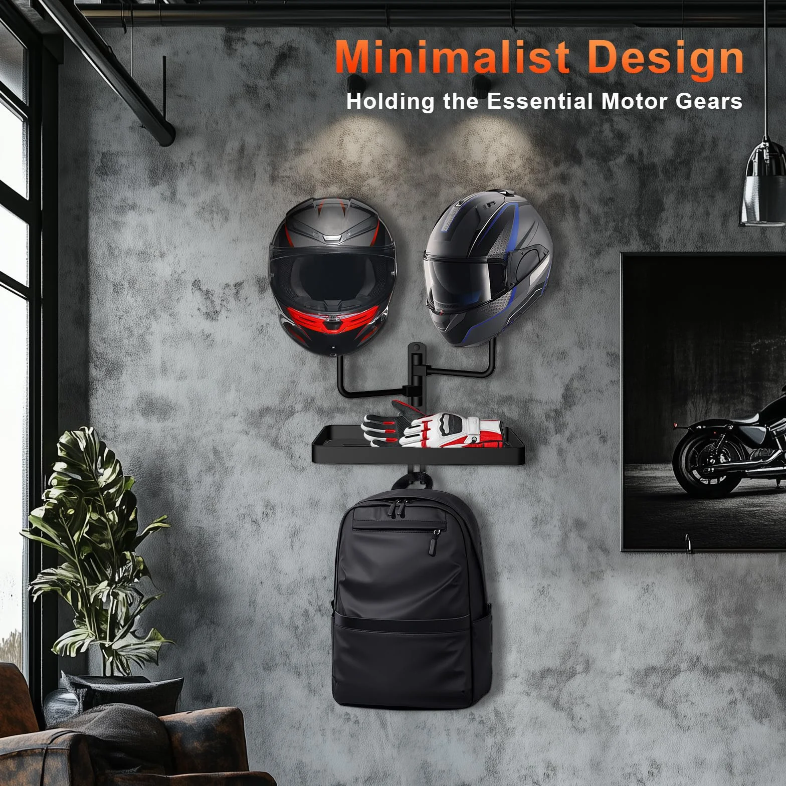 Uchwyt na kask motocyklowy, uchwyt ścienny, stojak na kask w stylu industrialnym