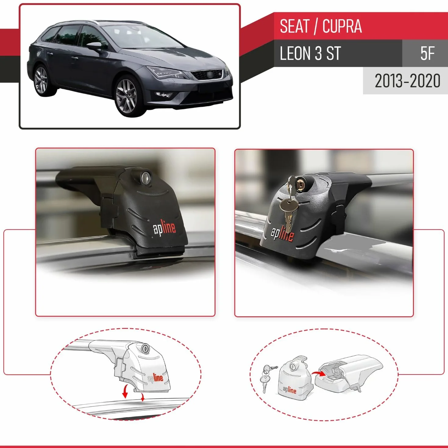 Relingträger Dachträger Auto Bagażnik Aluminium Szary Kompatybilny z Seat Leon 3 (5F) Cupra ST 2013-2020 2 pręty