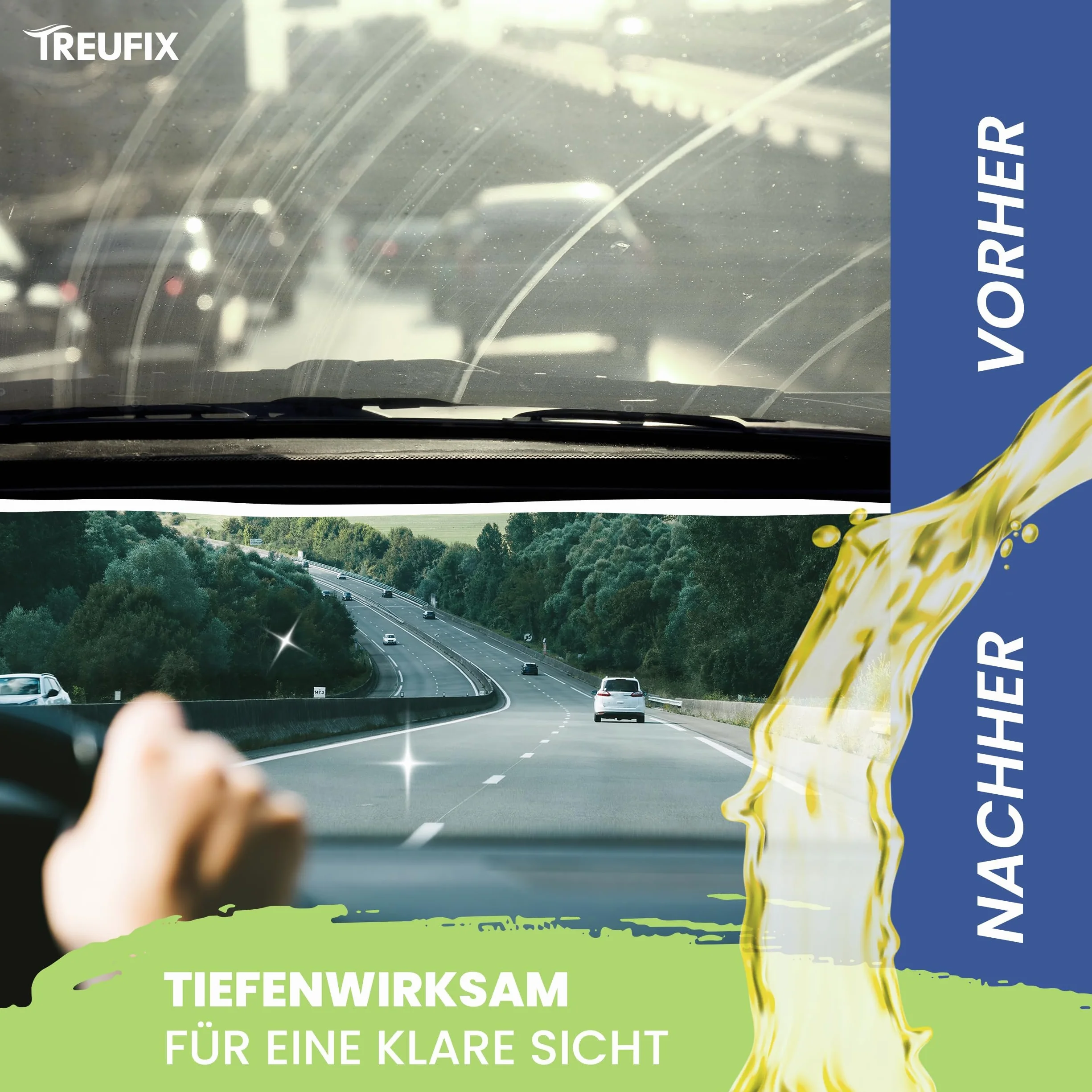 Treufix Koncentrat płynu do spryskiwaczy 250ml Premium środek do czyszczenia szyb samochodowych do wszystkich systemów spryskiwaczy szyb i systemów czyszczenia reflektorów dla maksymalnej widoczności