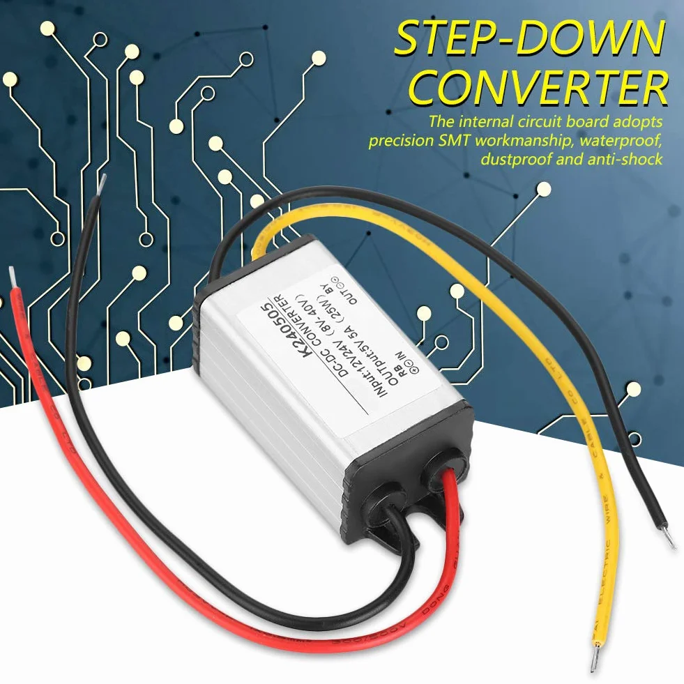 Konwerter Obniżający, Przetwornik Napięcia o Wysokiej Wydajności, Regulator Napięcia 12 V/24 V do 5 V 5 A, Przetwornice DC-DC do Samochodów Ciężarowych, Wydajność Konwersji do 96%