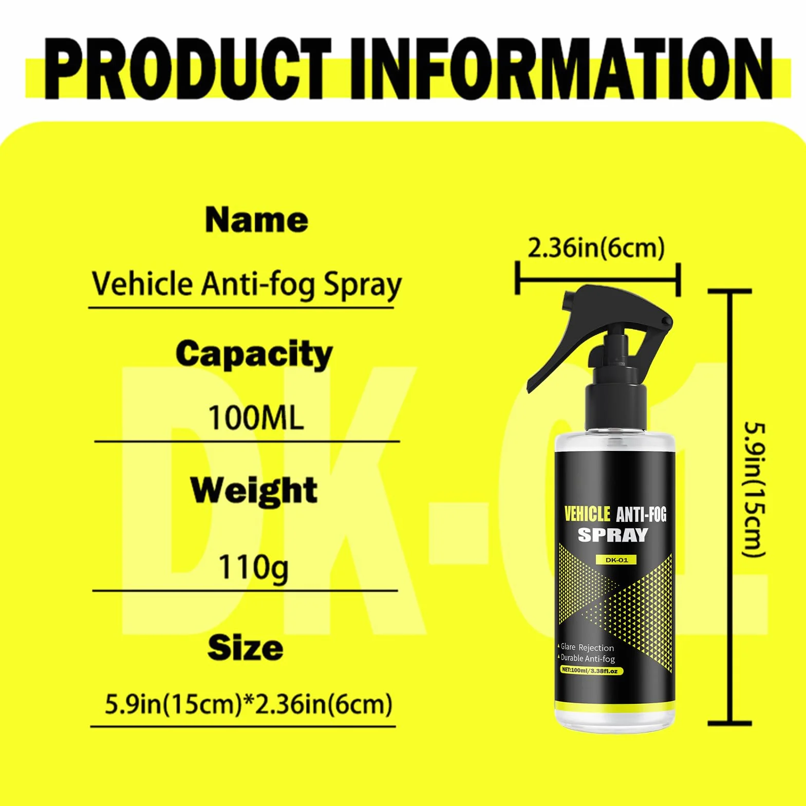 Przeciwmgielny spray do przedniej szyby 100 ml powłoka przeciwdeszczowa 15 x 6 cm do samochodu