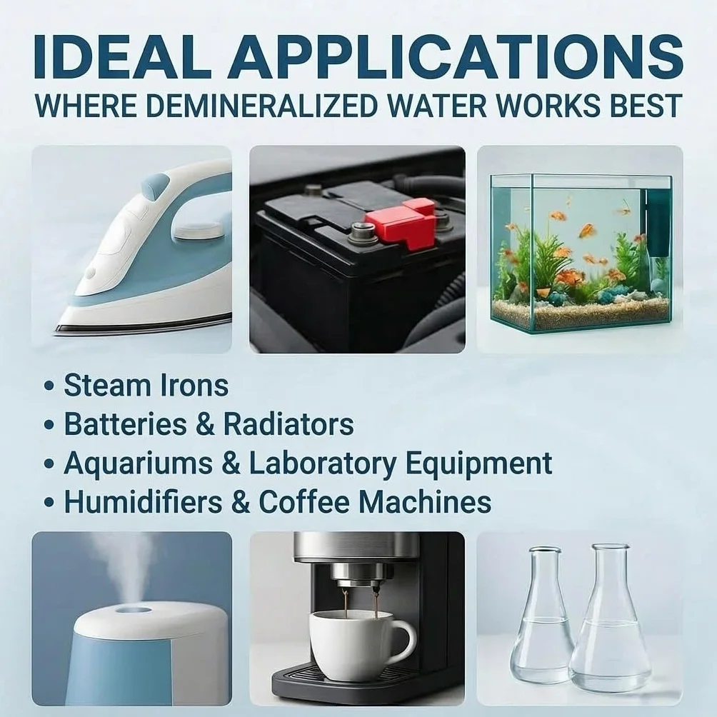 GiDeli Woda demineralizowana 4 x 5L Woda destylowana do żelazek, baterii, chłodnic, nawilżaczy, akwarium i laboratorium Woda bez wapnia, bezzapachowa, klarowna