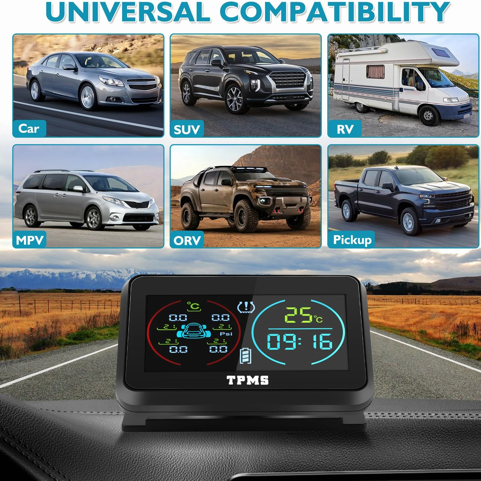 KAOLALI TPMS System monitorowania ciśnienia w oponach z 4 zewnętrznymi czujnikami solarny bezprzewodowy 0-5