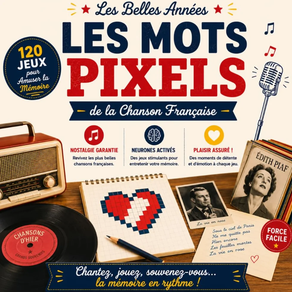 LES MOTS PIXELS - Les Belles Années de la Chanson Française - 120 Jeux pour Amuser la Mémoire: Nostalgie garantie, neurones activés, plaisir assuré ! - Force Facile