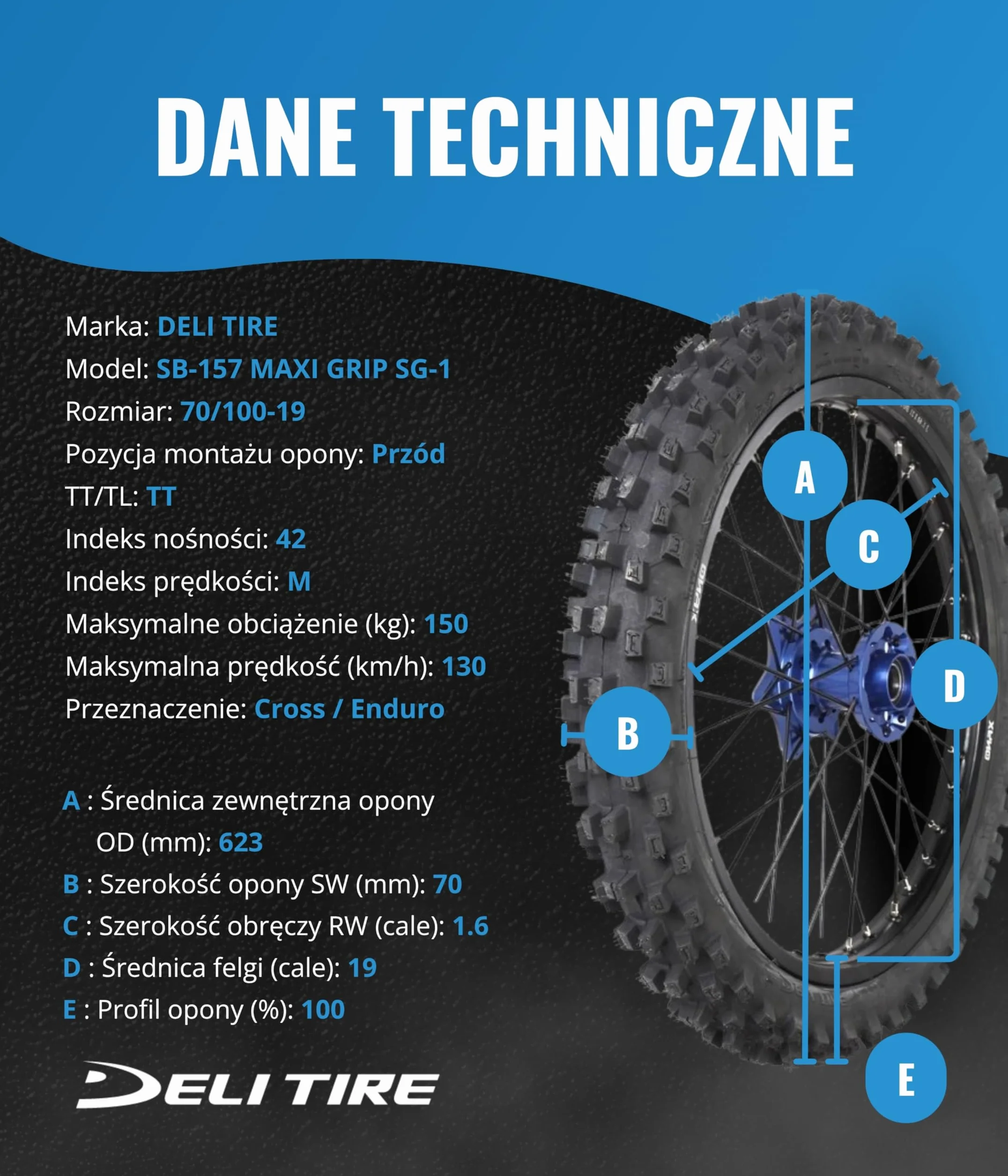 Opona DELI SB-157 70/100-19 MAXI GRIP SG-1 NEW Przód