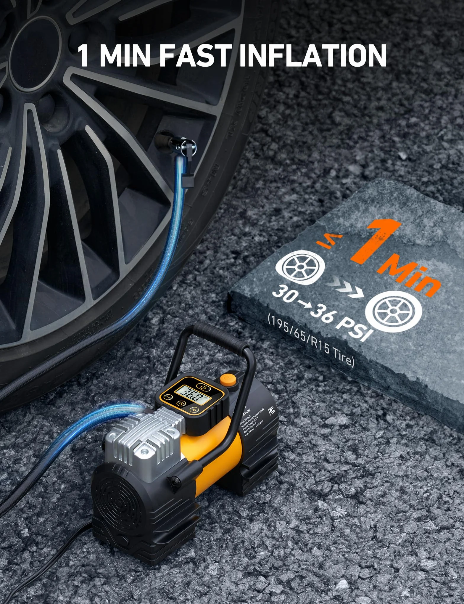 AstroAI Pompka do opon samochodowych 150 PSI przenośny kompresor, elektryczny inflator 12V DC
