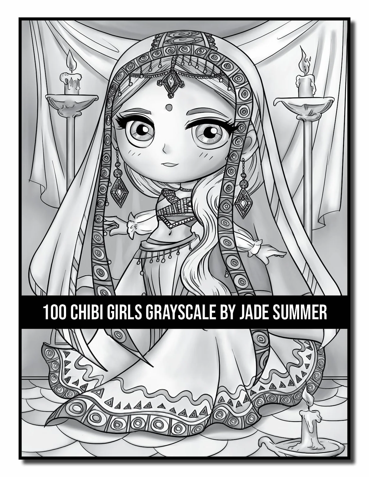 100 Chibi Girls Grayscale: An Adult Coloring Book Collection with Cute Girls, Fantasy, Horror, Christmas, and More!