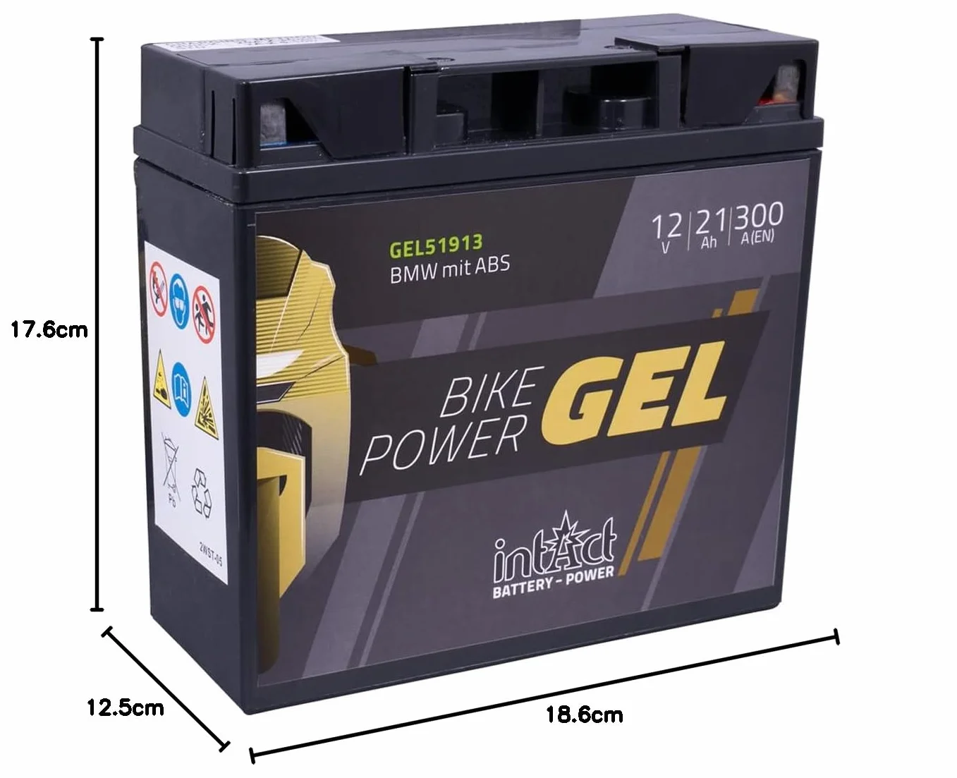 intAct Bike-Power GEL51913, 12V 21 Ah, 300 A (EN), wysokiej jakości akumulator motocyklowy GEL o 30% większej mocy rozruchowej, bezobsługowy akumulator GEL
