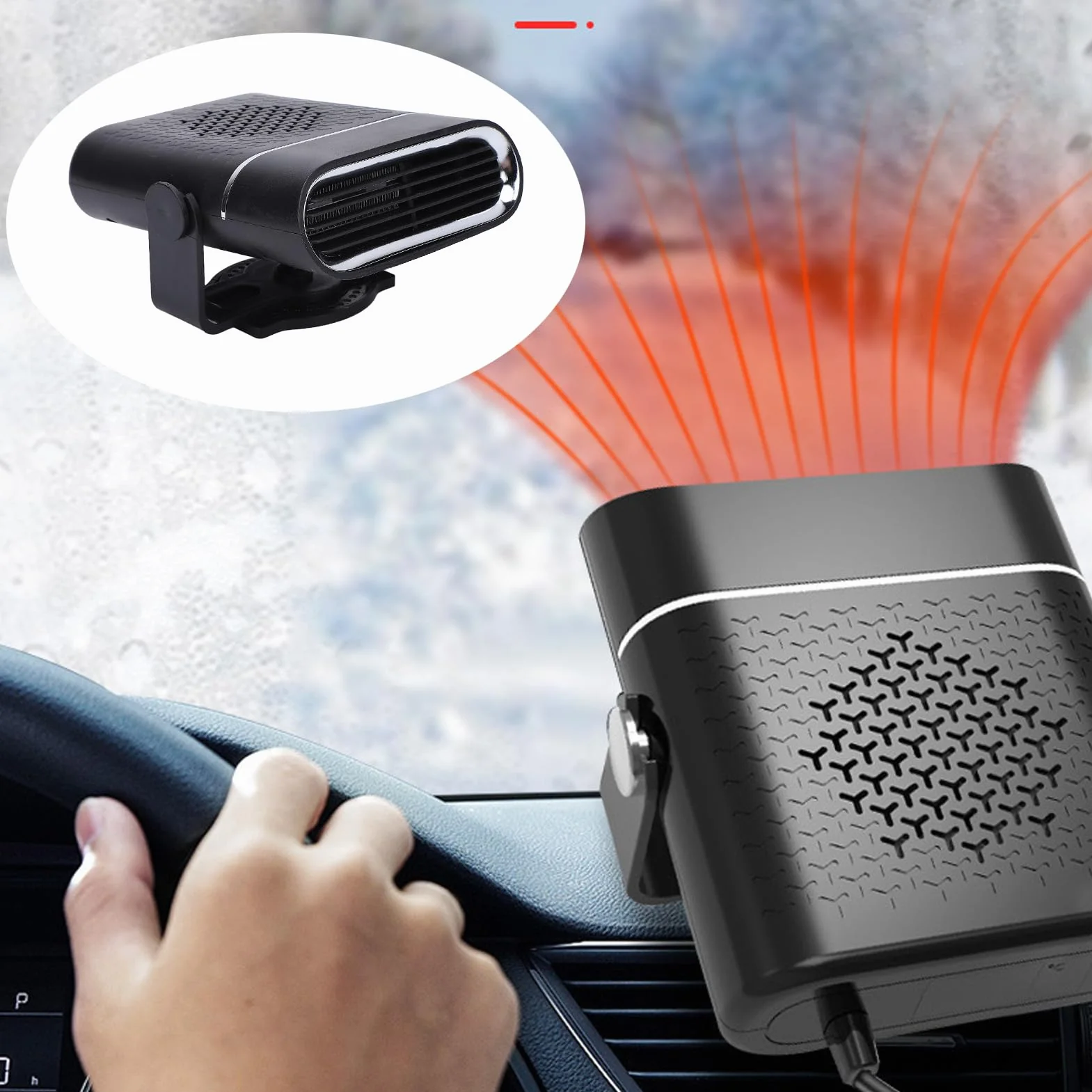 Odszraniacz Samochodowy, Przenośny Wentylator Odmgławiający 150 W Odmrażacz Przedniej Szyby Dużej Mocy o Dużej Mocy Odmgławiacz ze Stojakiem Stabilny Wentylator Nagrzewnicy (12V)