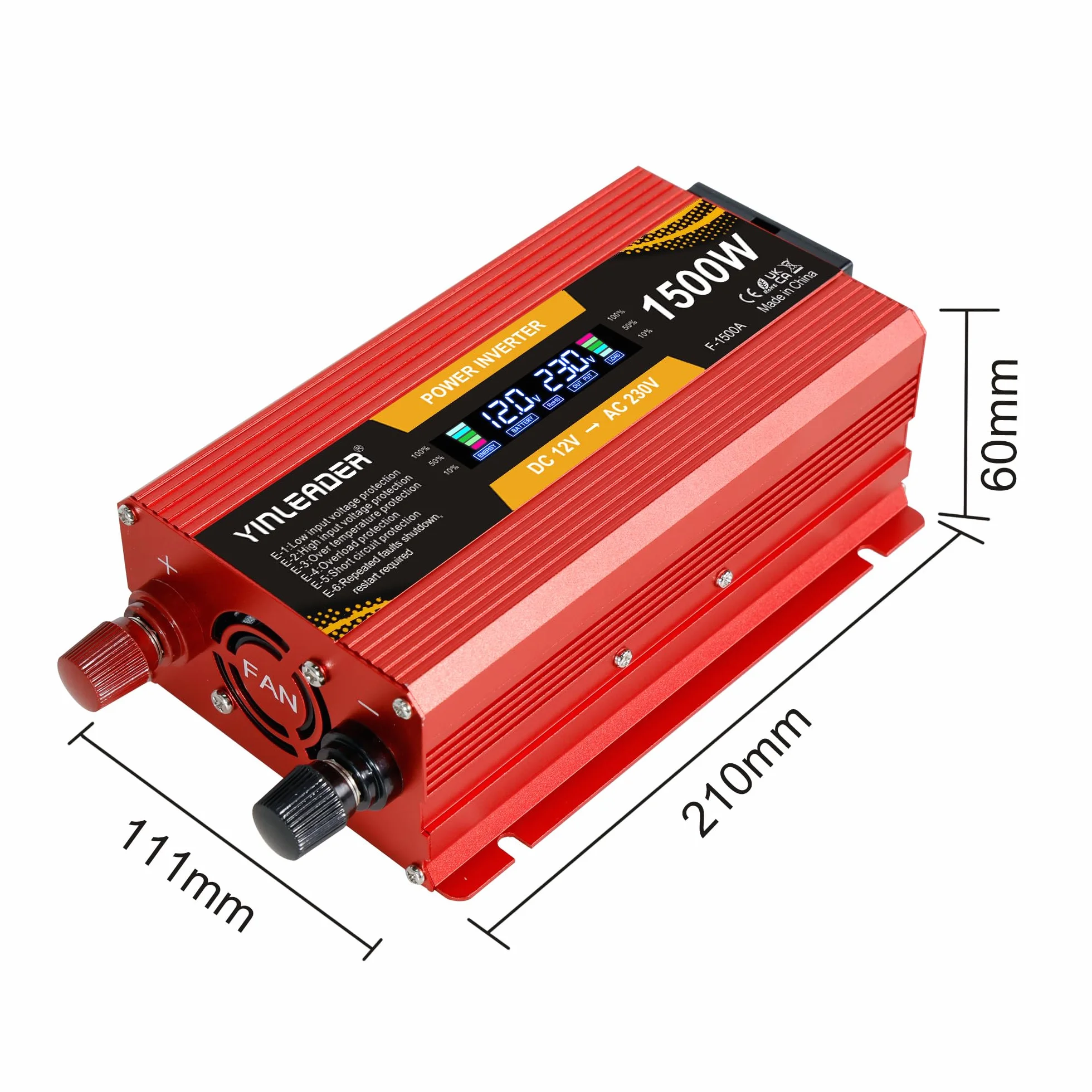 Przetwornica napięcia 1500W 12V 230V falownik z dużym wyświetlaczem
